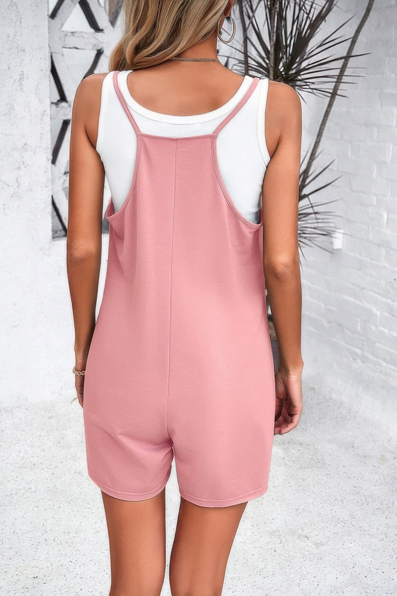 Scoop Neck Spaghetti Straps Loose Fit Solid Romper product image