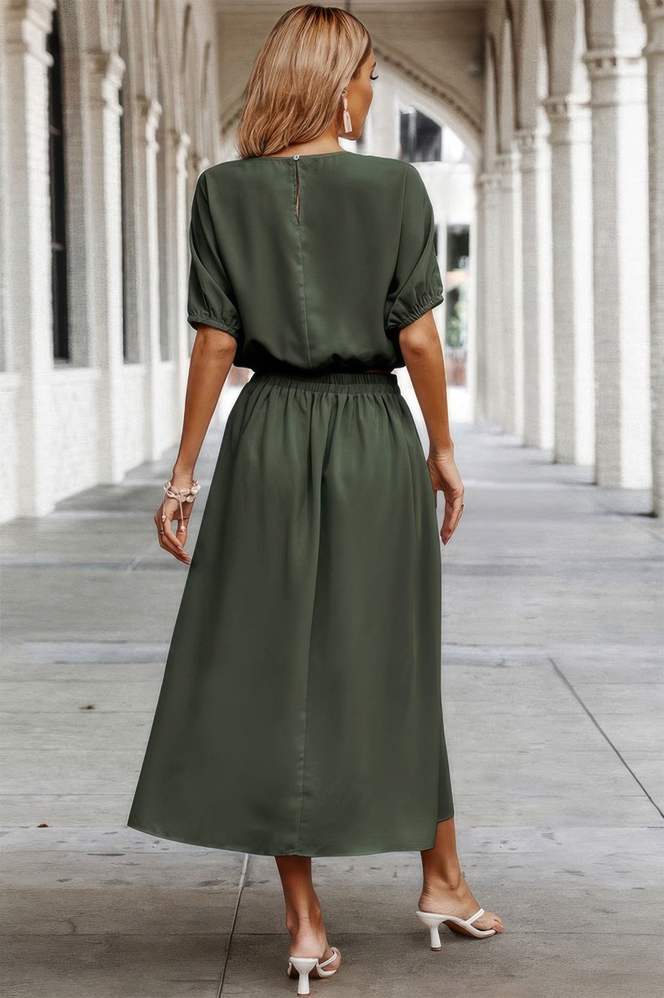 Two Pieces Solid Color Loose Puff Sleeve Pleated Shirt product image