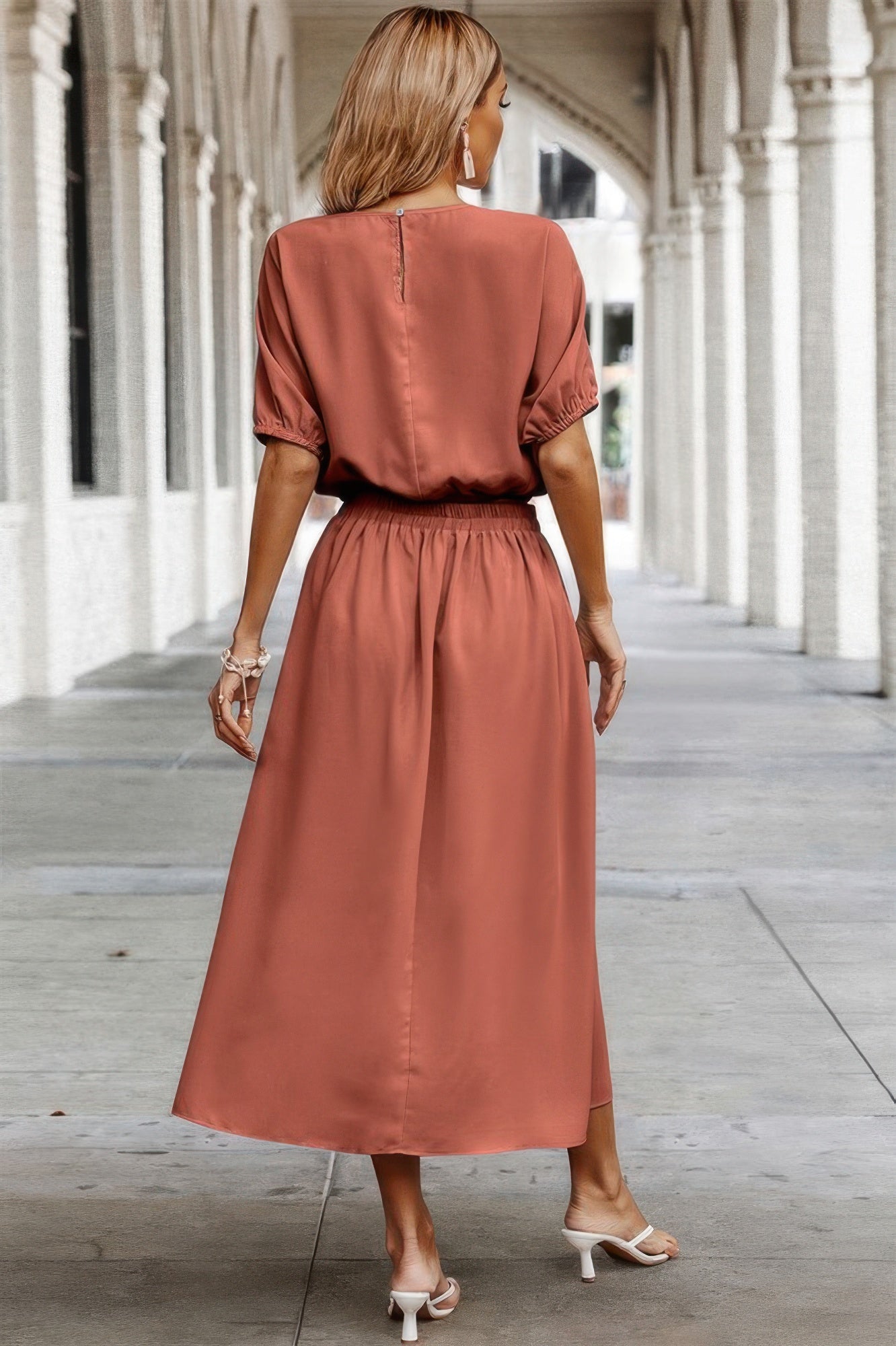 Two Pieces Solid Color Loose Puff Sleeve Pleated Shirt product image