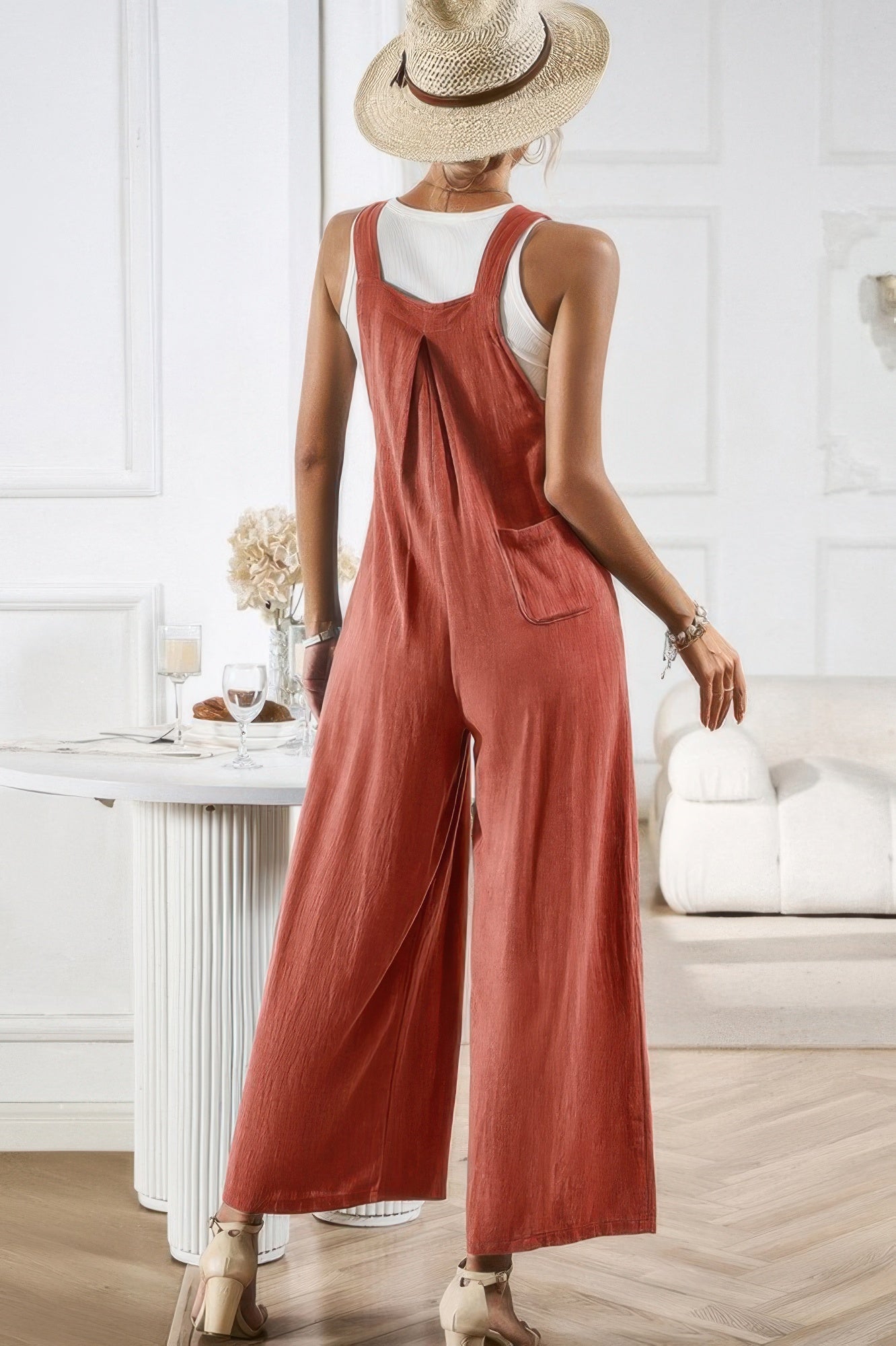 Button Detail Wide Leg Overall Pockets Jumpsuit product image