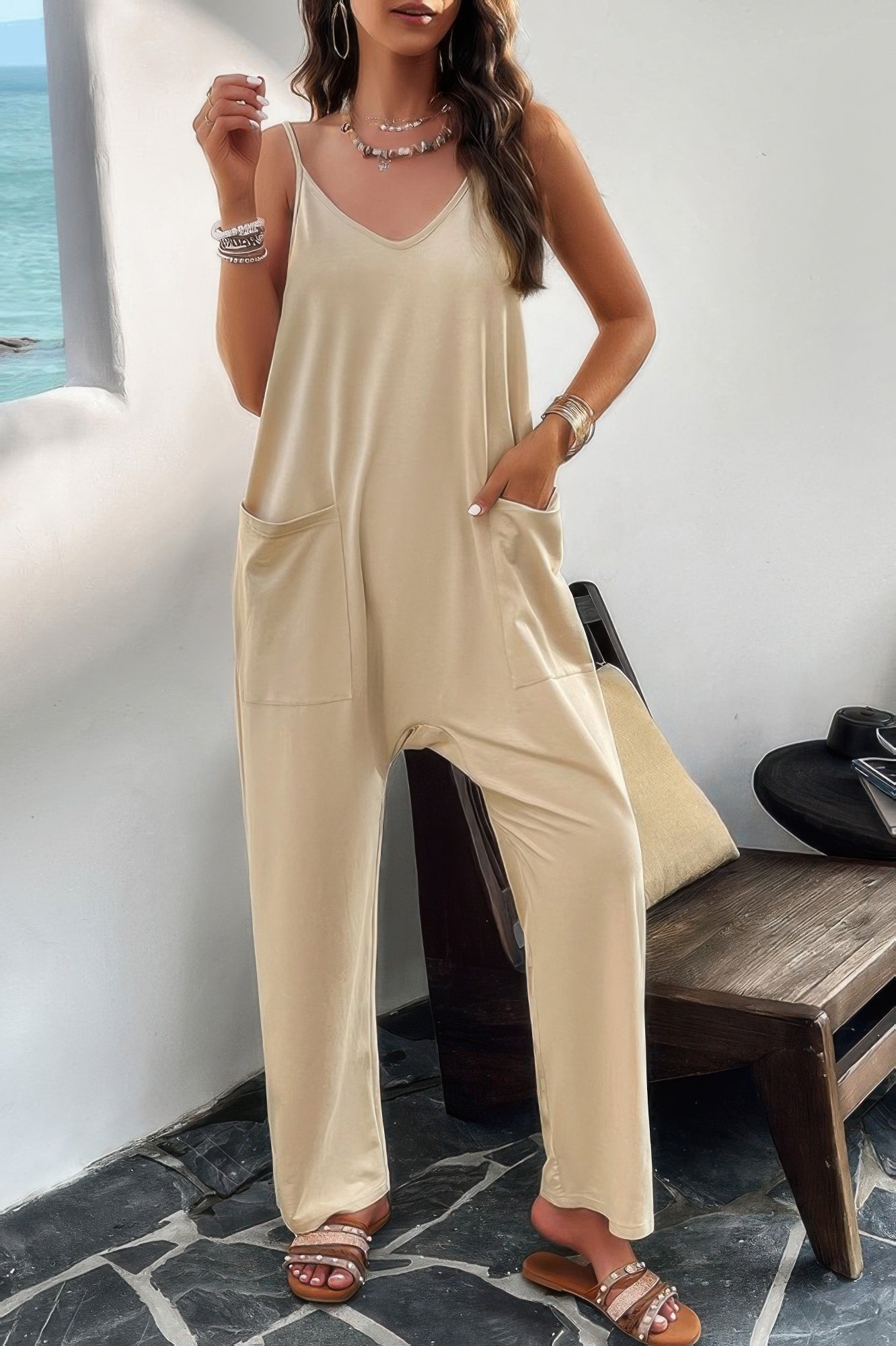 Pocketed Spaghetti Strap Loose Sleeveless Jumpsuit product image