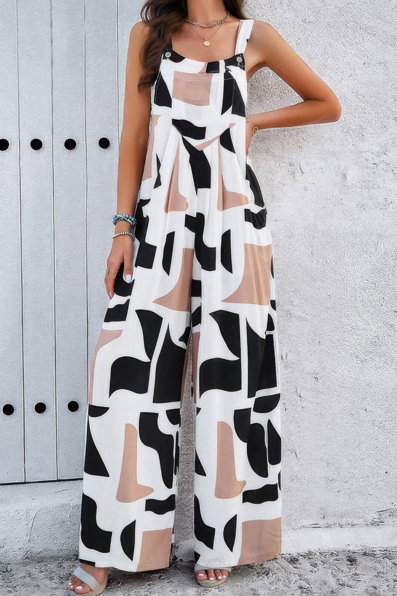 Geo Print Smocked Sleeveless Pockets Jumpsuit product image