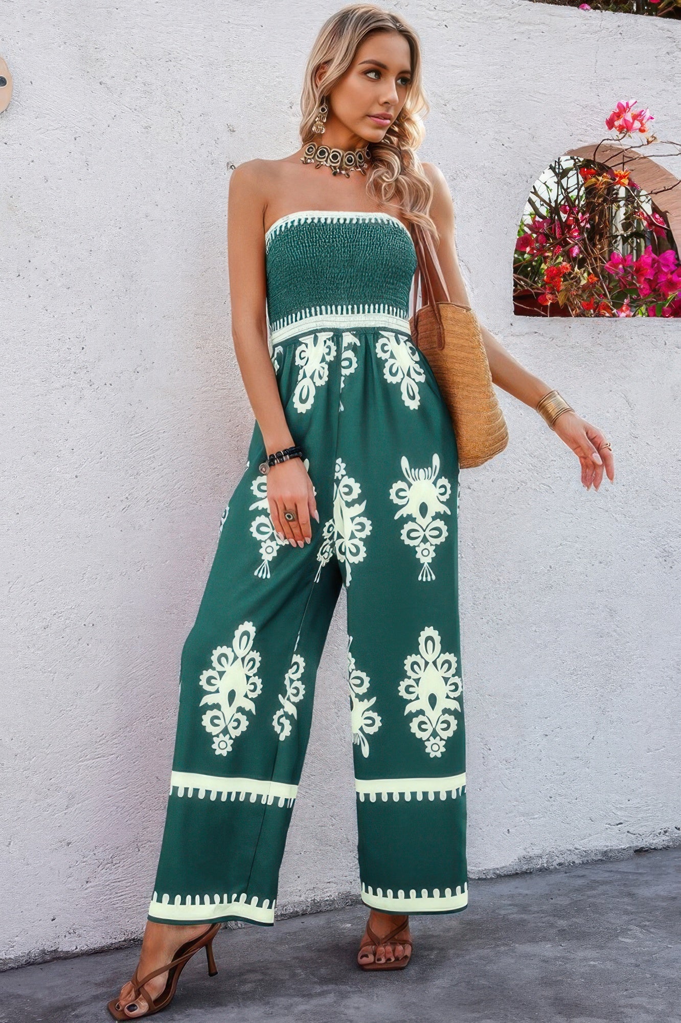 Geo Print Off Shoulder High Waist Fit Jumpsuit product image