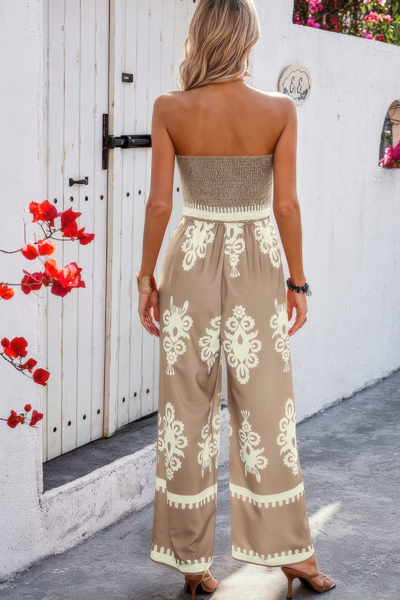 Geo Print Off Shoulder High Waist Fit Jumpsuit product image