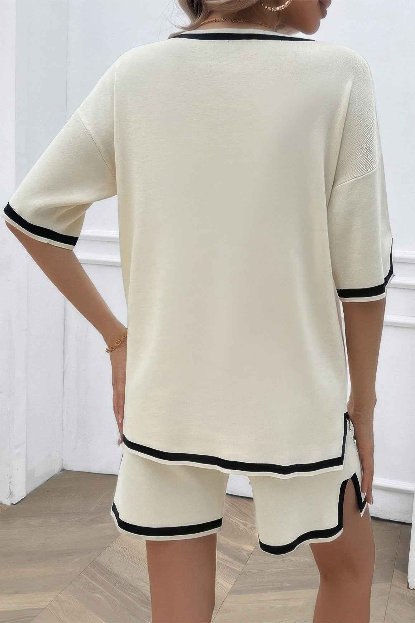 Knit Solid Deep V Neck Loose Drawstring Loose Set Knit Solid Deep V Neck Loose Drawstring Loose Set