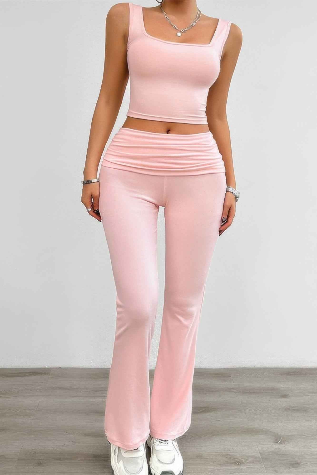 Two Pieces Square Neck Ruched Sleeveless Sets Two Pieces Square Neck Ruched Sleeveless Sets