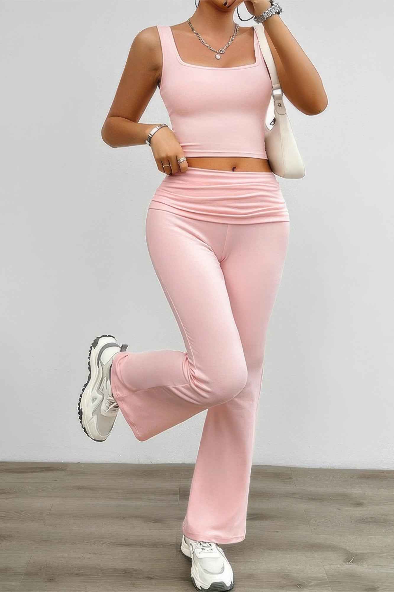 Two Pieces Square Neck Ruched Sleeveless Sets Two Pieces Square Neck Ruched Sleeveless Sets