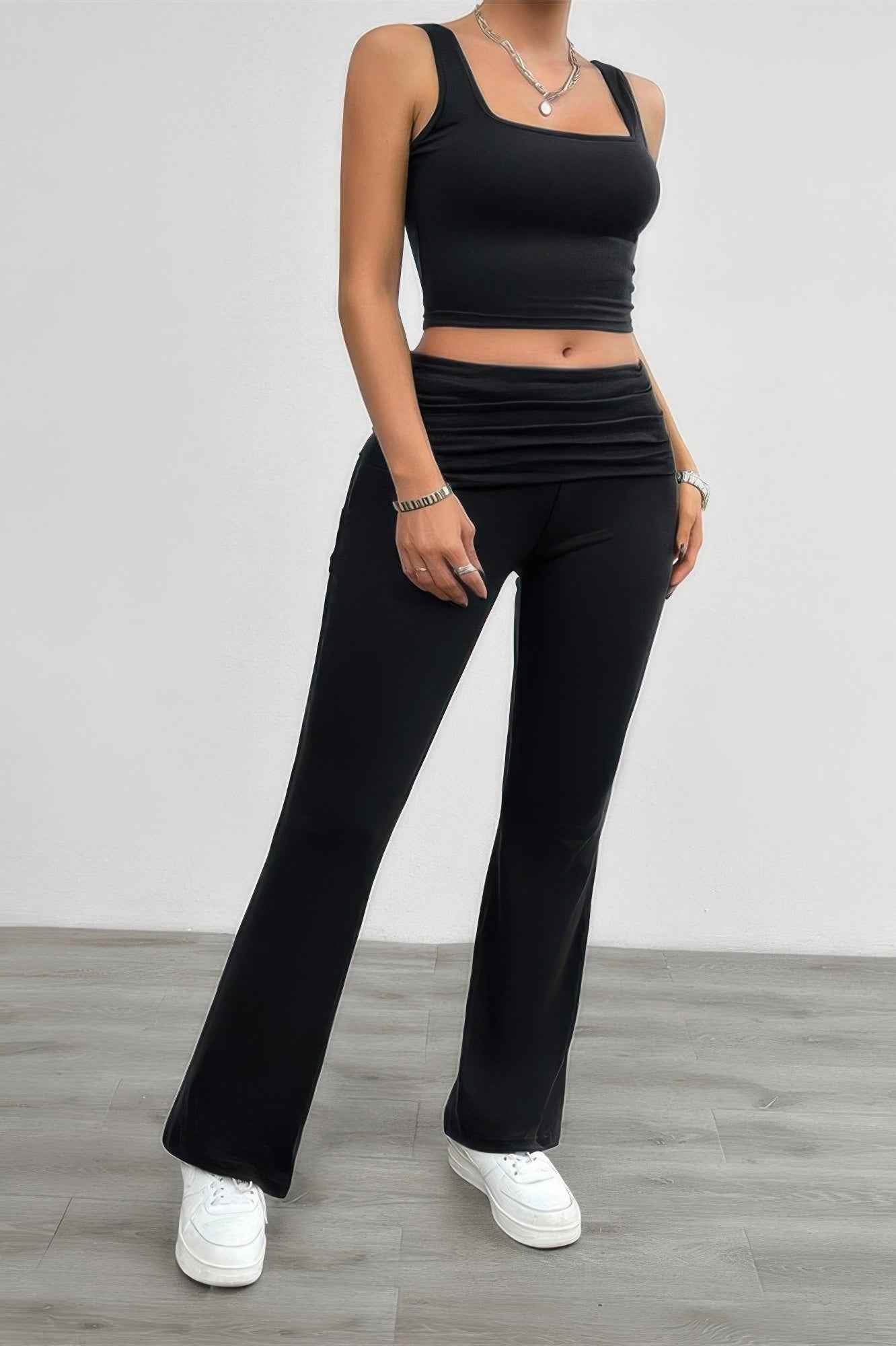 Two Pieces Square Neck Ruched Sleeveless Sets Two Pieces Square Neck Ruched Sleeveless Sets