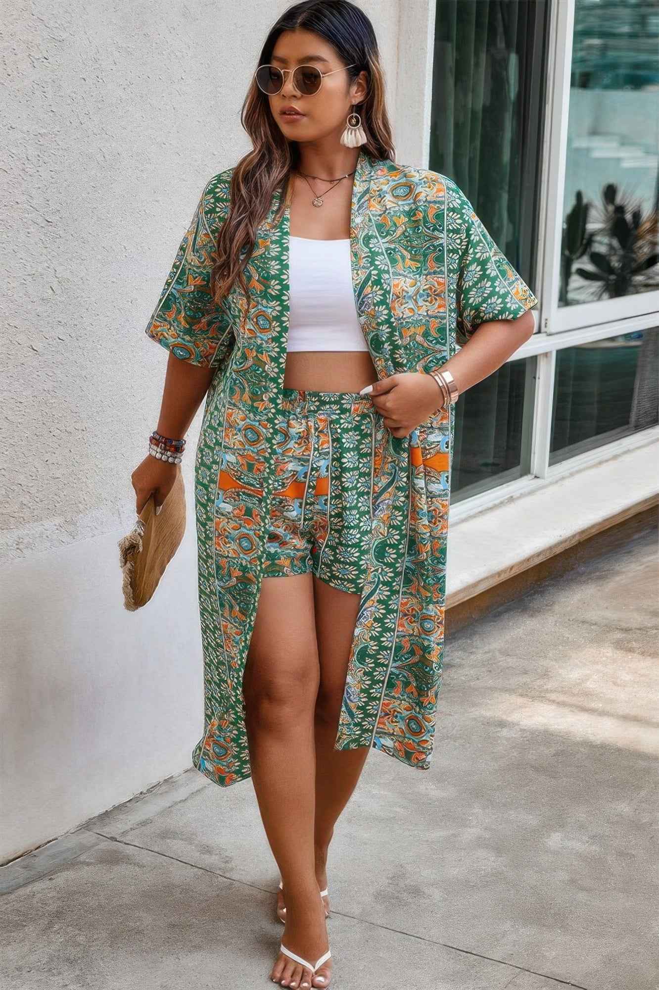 Plus Size Two Pieces Printed Elastic Waist Sets Plus Size Two Pieces Printed Elastic Waist Sets