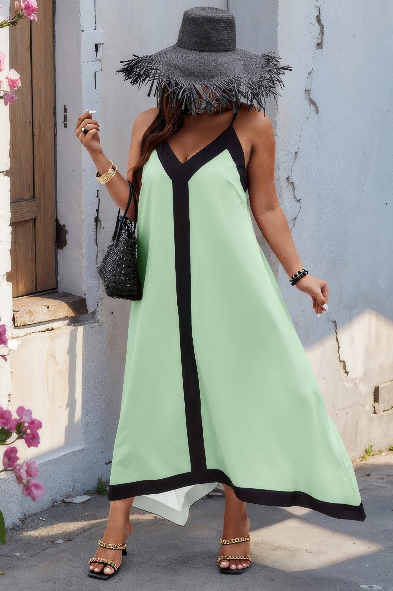 Plus Colorblock Spaghetti Strap A Line Dress product image