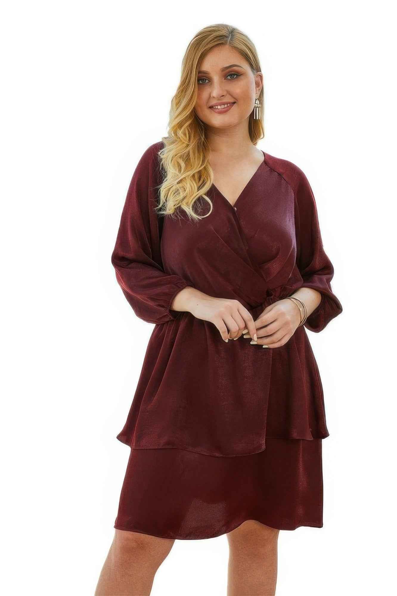 Plus Size Solid V Neck Ruffled Hem Dress Plus Size Solid V Neck Ruffled Hem Dress
