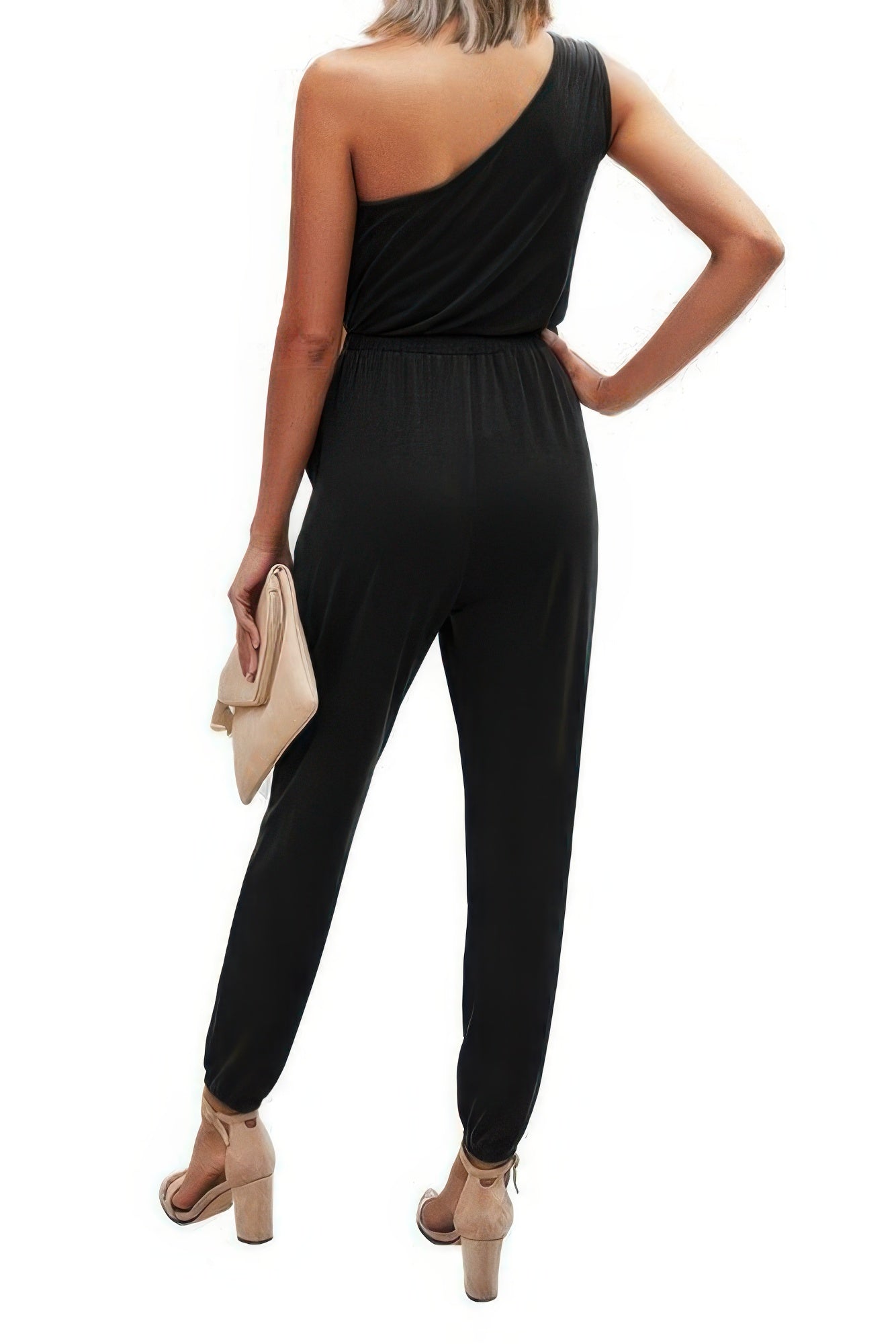 One Shoulder Sleeveless Elastic Waist Jumpsuit product image