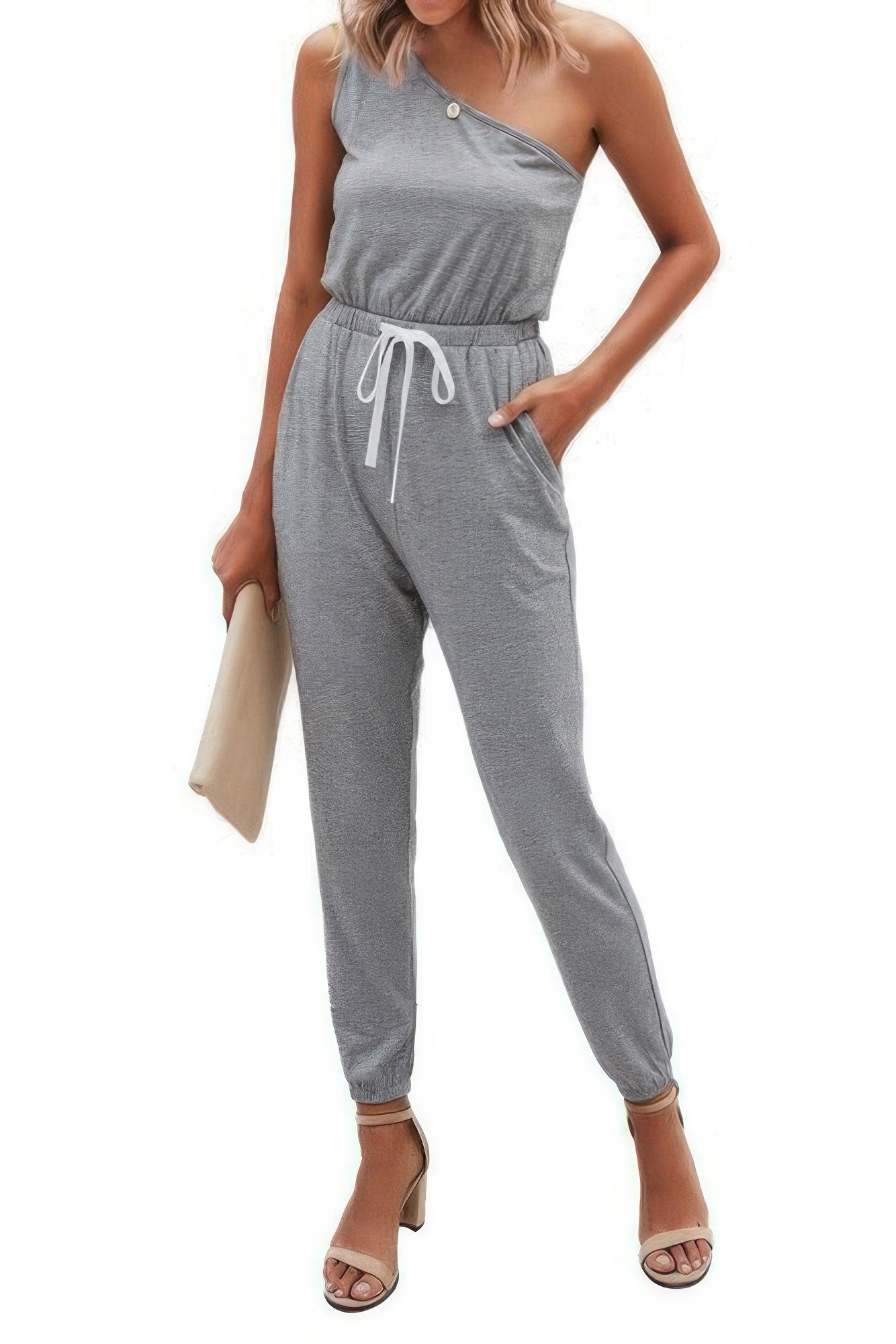 One Shoulder Sleeveless Elastic Waist Jumpsuit product image