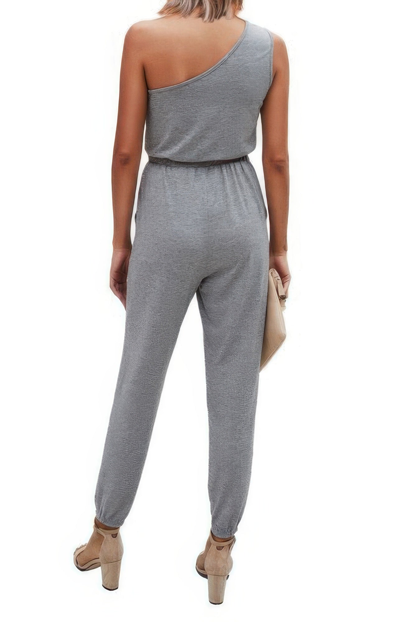 One Shoulder Sleeveless Elastic Waist Jumpsuit product image