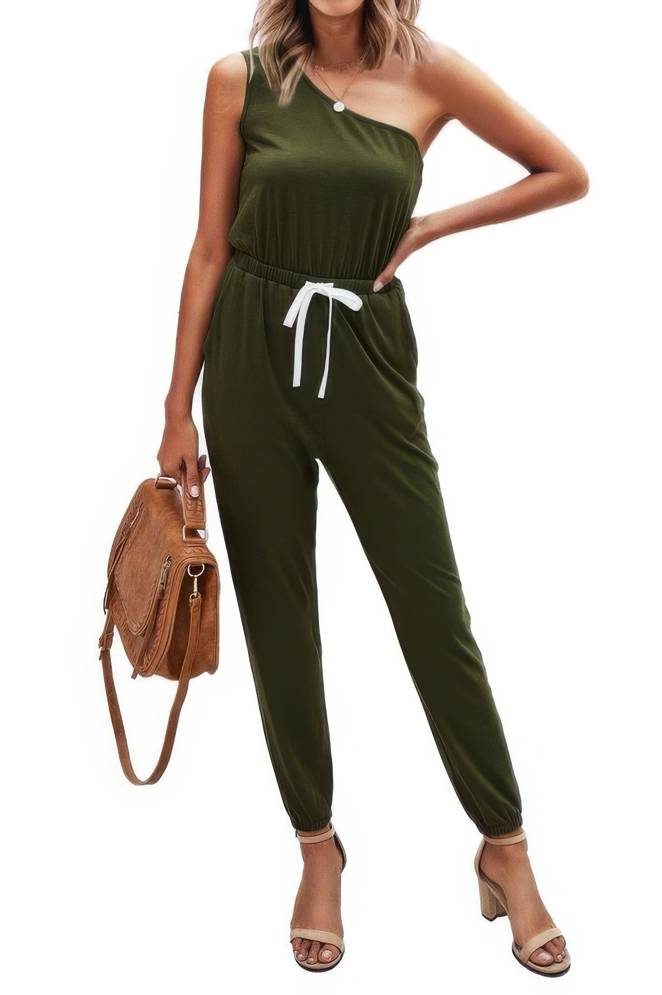 One Shoulder Sleeveless Elastic Waist Jumpsuit product image