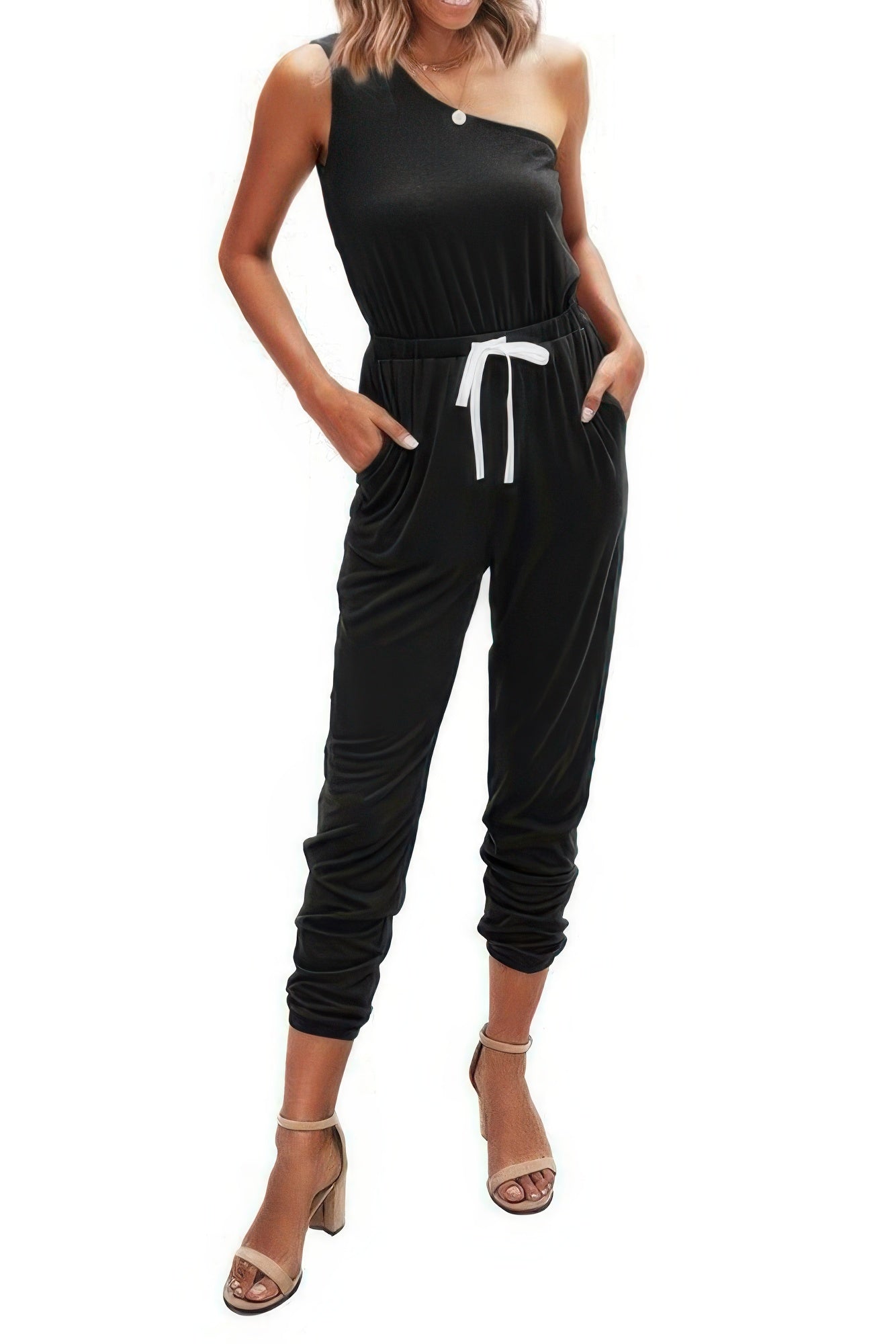 One Shoulder Sleeveless Elastic Waist Jumpsuit product image