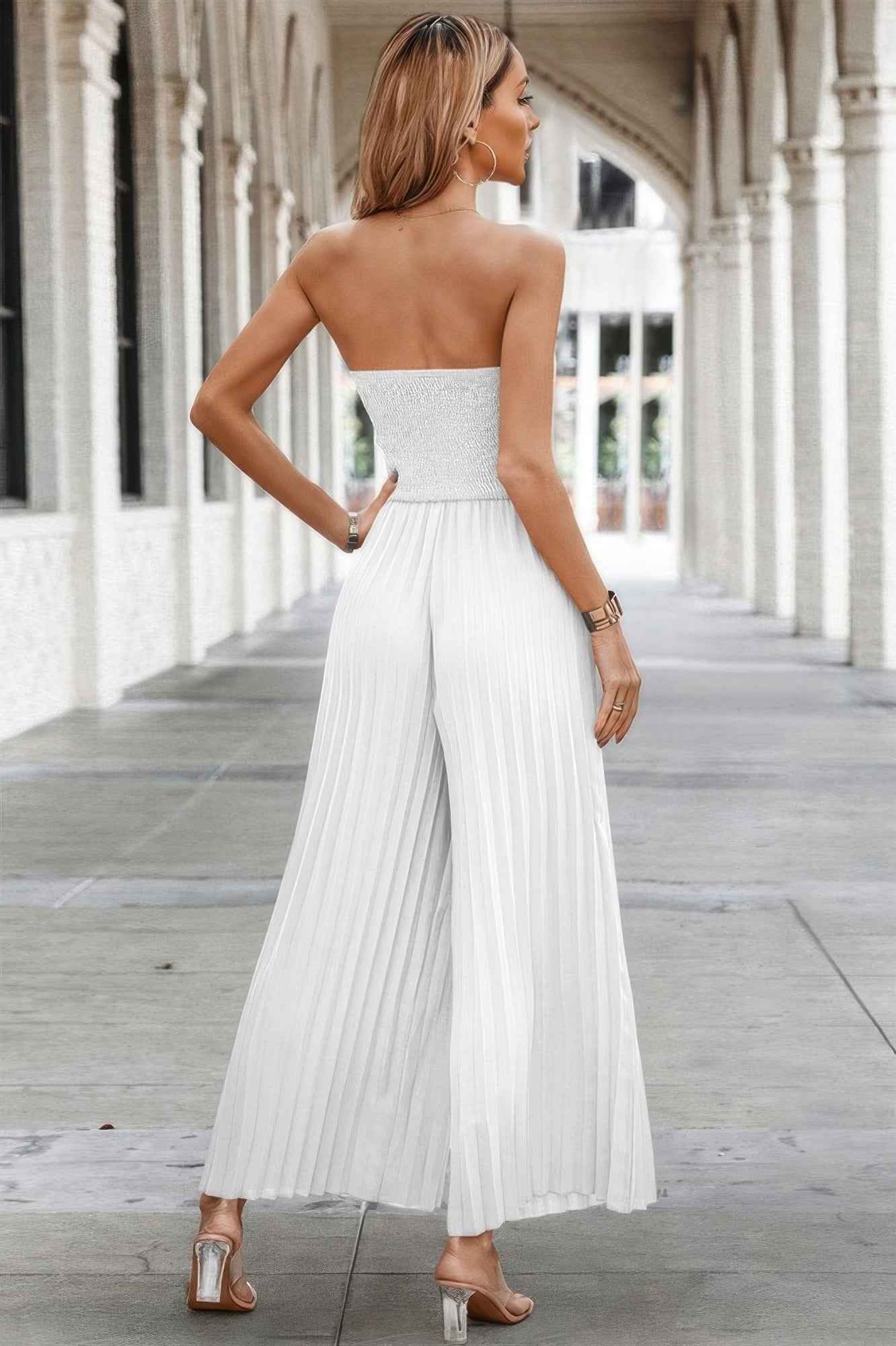 Elegant Off Shoulder Pleated High Waist Jumpsuit Elegant Off Shoulder Pleated High Waist Jumpsuit