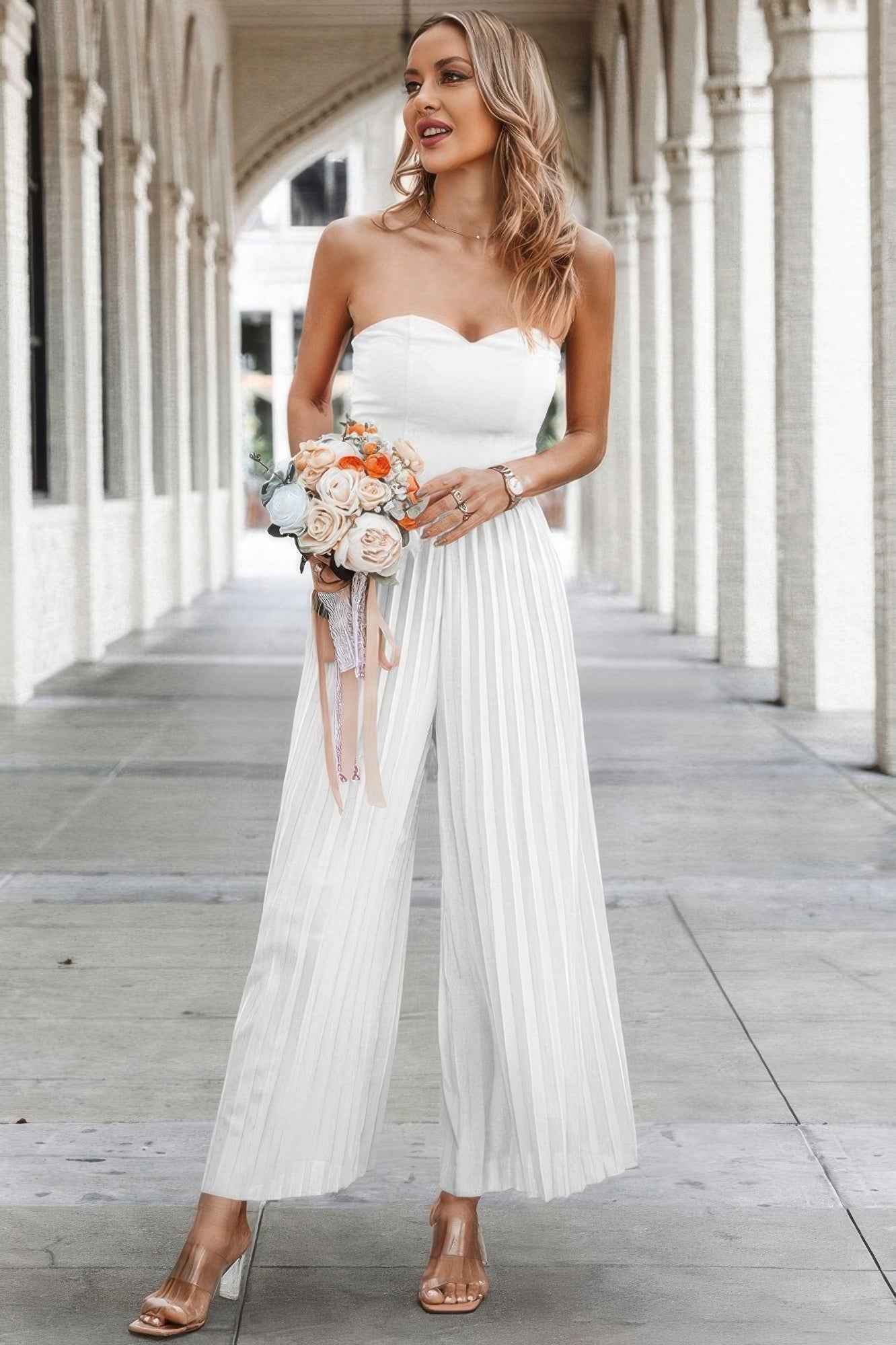 Elegant Off Shoulder Pleated High Waist Jumpsuit Elegant Off Shoulder Pleated High Waist Jumpsuit