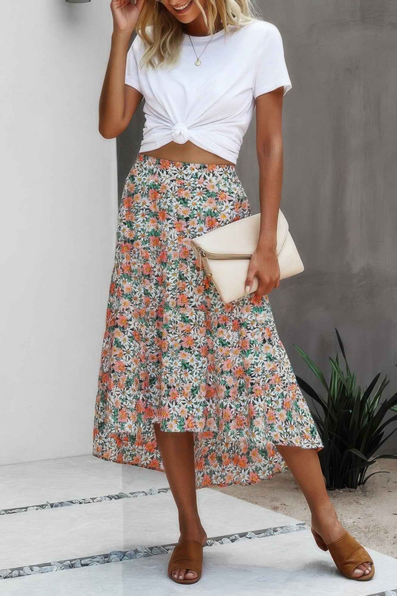 Floral Print High Waist Skirt A Line Long Skirt Floral Print High Waist Skirt A Line Long Skirt