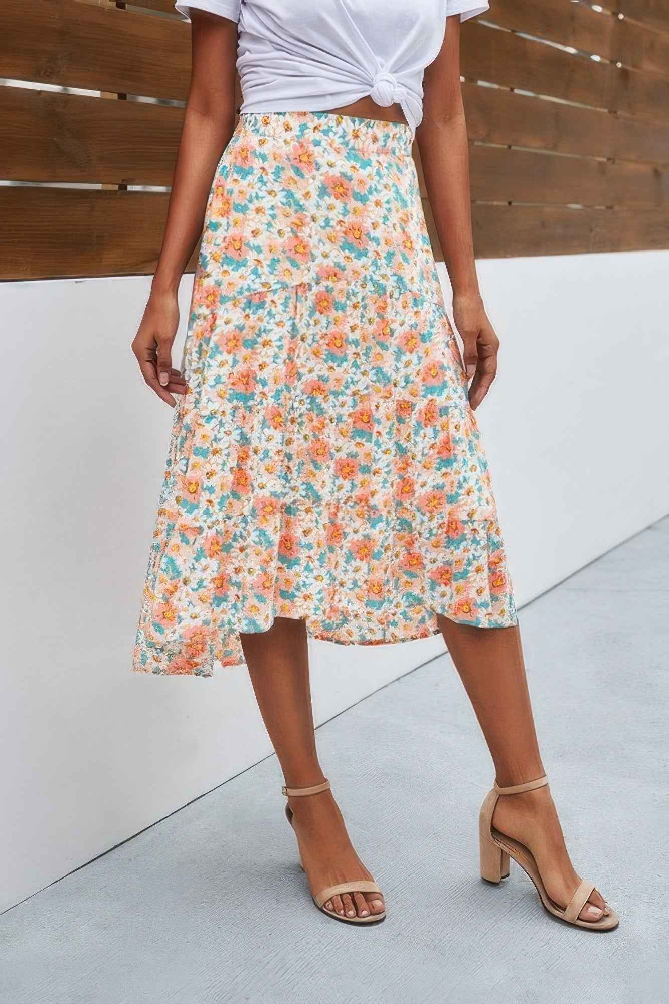 Floral Print High Waist Skirt A Line Long Skirt Floral Print High Waist Skirt A Line Long Skirt