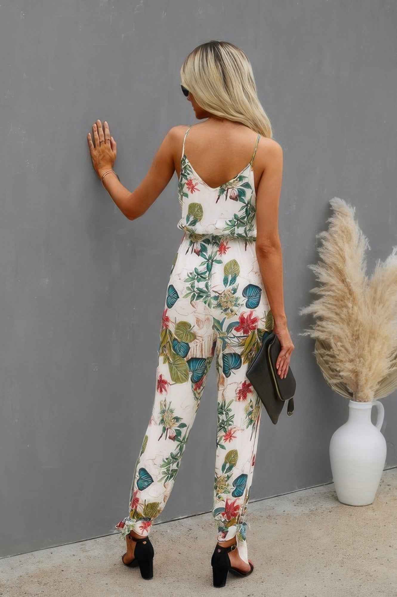 Sleeveless Floral Print Knot Side Cami Jumpsuit Sleeveless Floral Print Knot Side Cami Jumpsuit