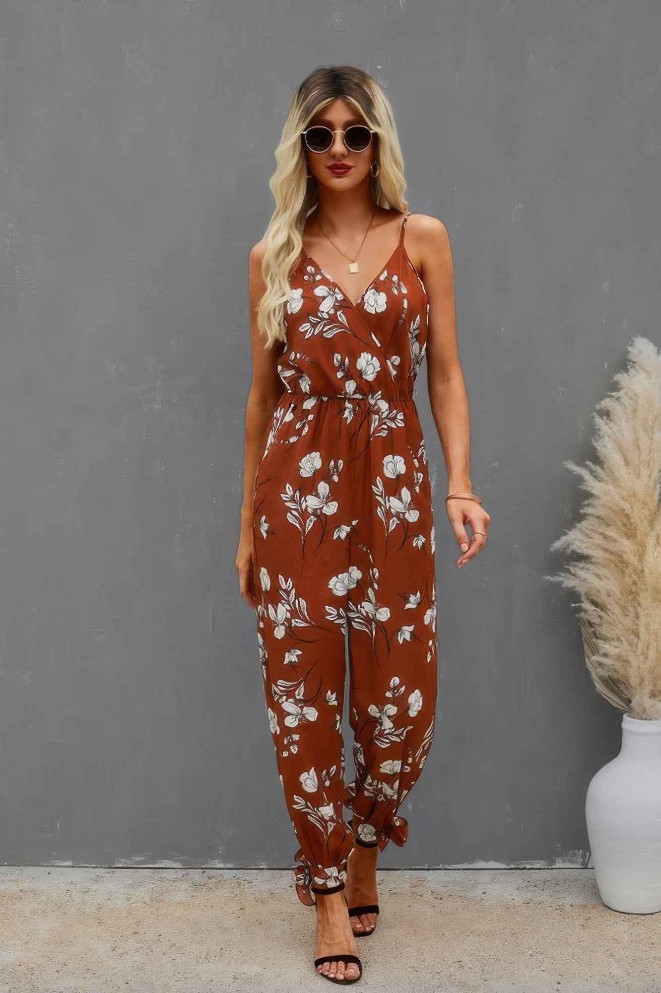 Sleeveless Floral Print Knot Side Cami Jumpsuit Sleeveless Floral Print Knot Side Cami Jumpsuit