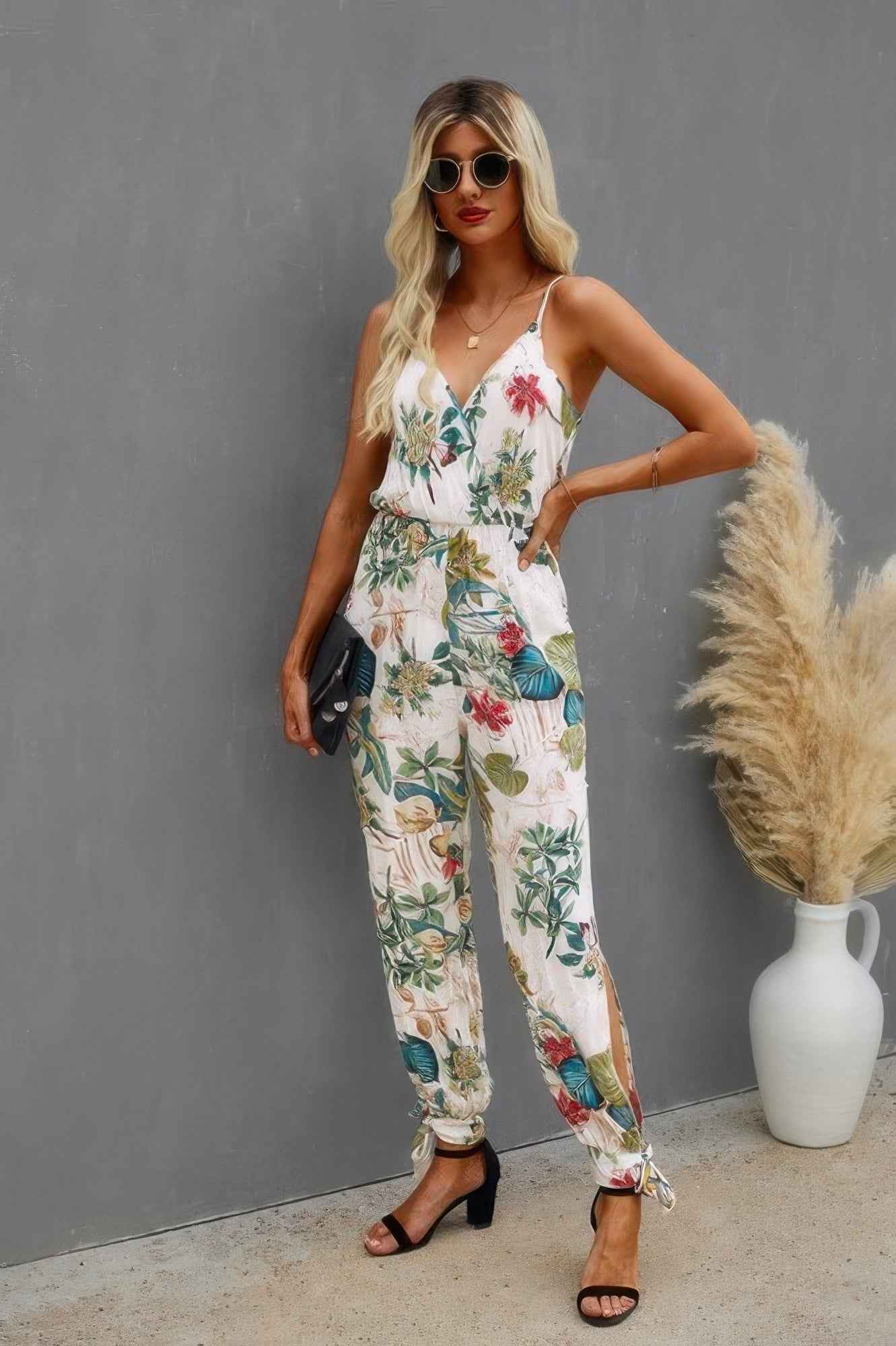 Sleeveless Floral Print Knot Side Cami Jumpsuit Sleeveless Floral Print Knot Side Cami Jumpsuit