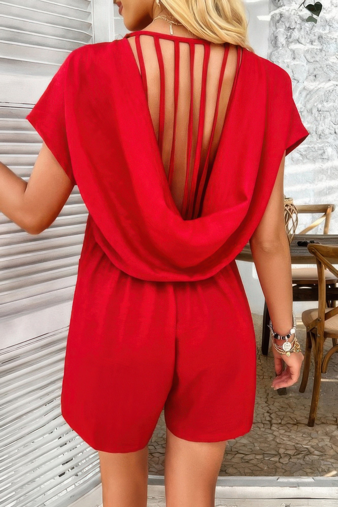 Solid Deep V Neck Drop Shoulder Loose Pockets Romper product image