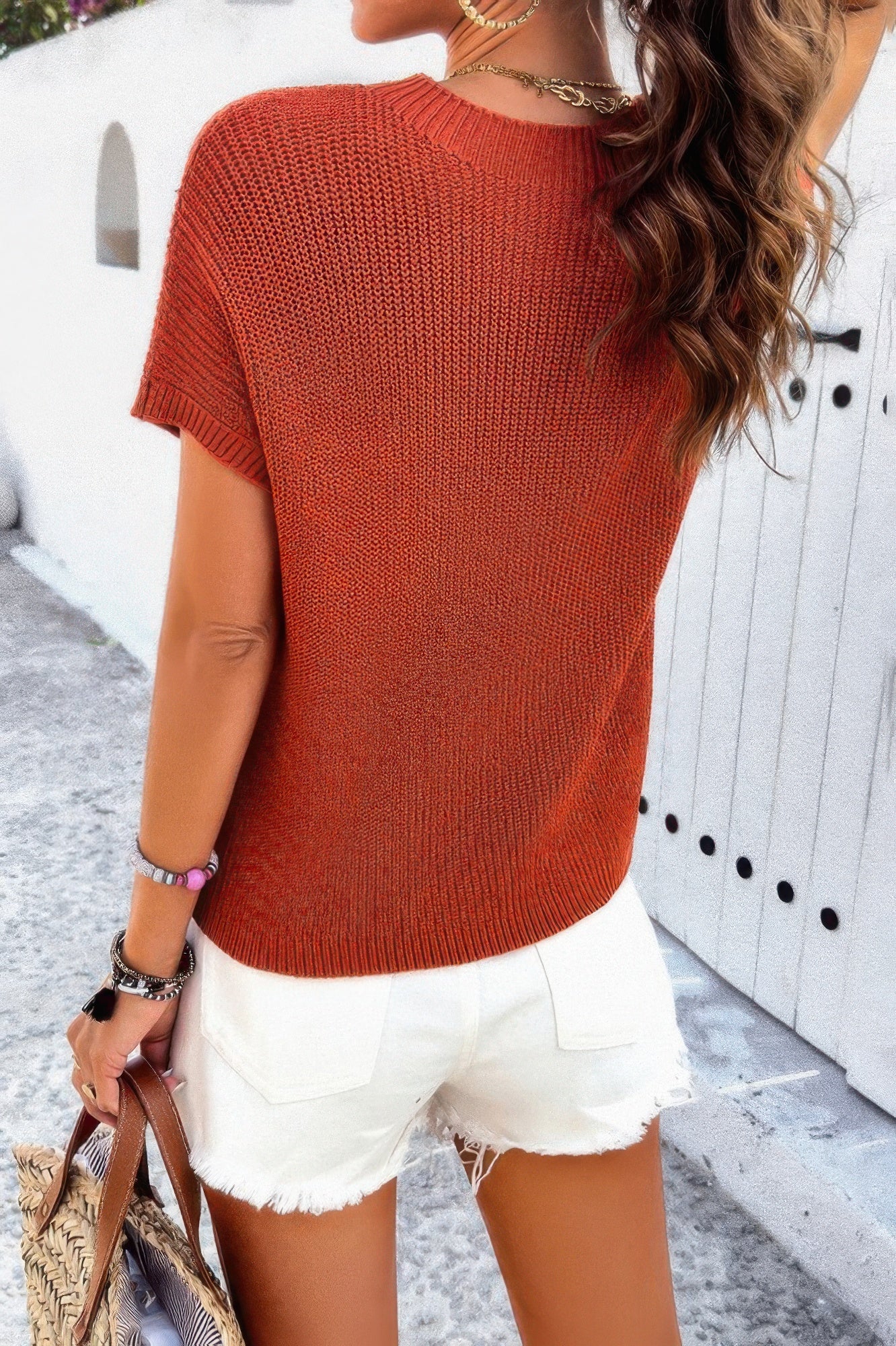 Solid Short Cap Sleeve Ribbed Knit Loose Top product image