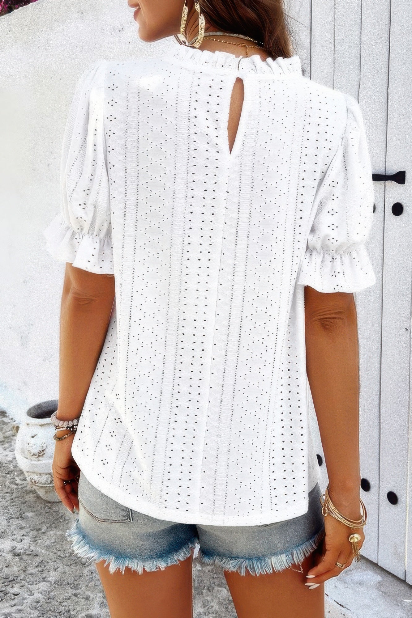 Round Neck Embroidery Ruffle Sleeve Loose Fit Shirt product image