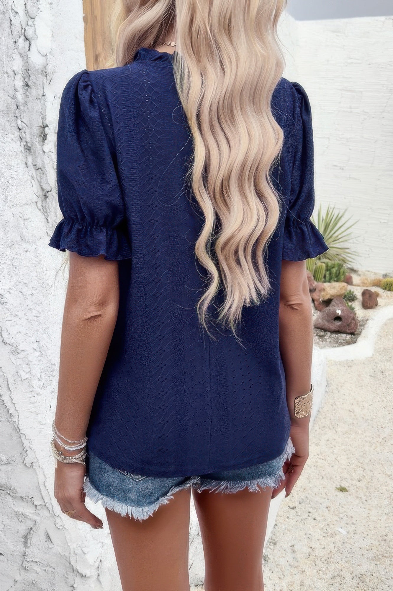 Round Neck Embroidery Ruffle Sleeve Loose Fit Shirt product image