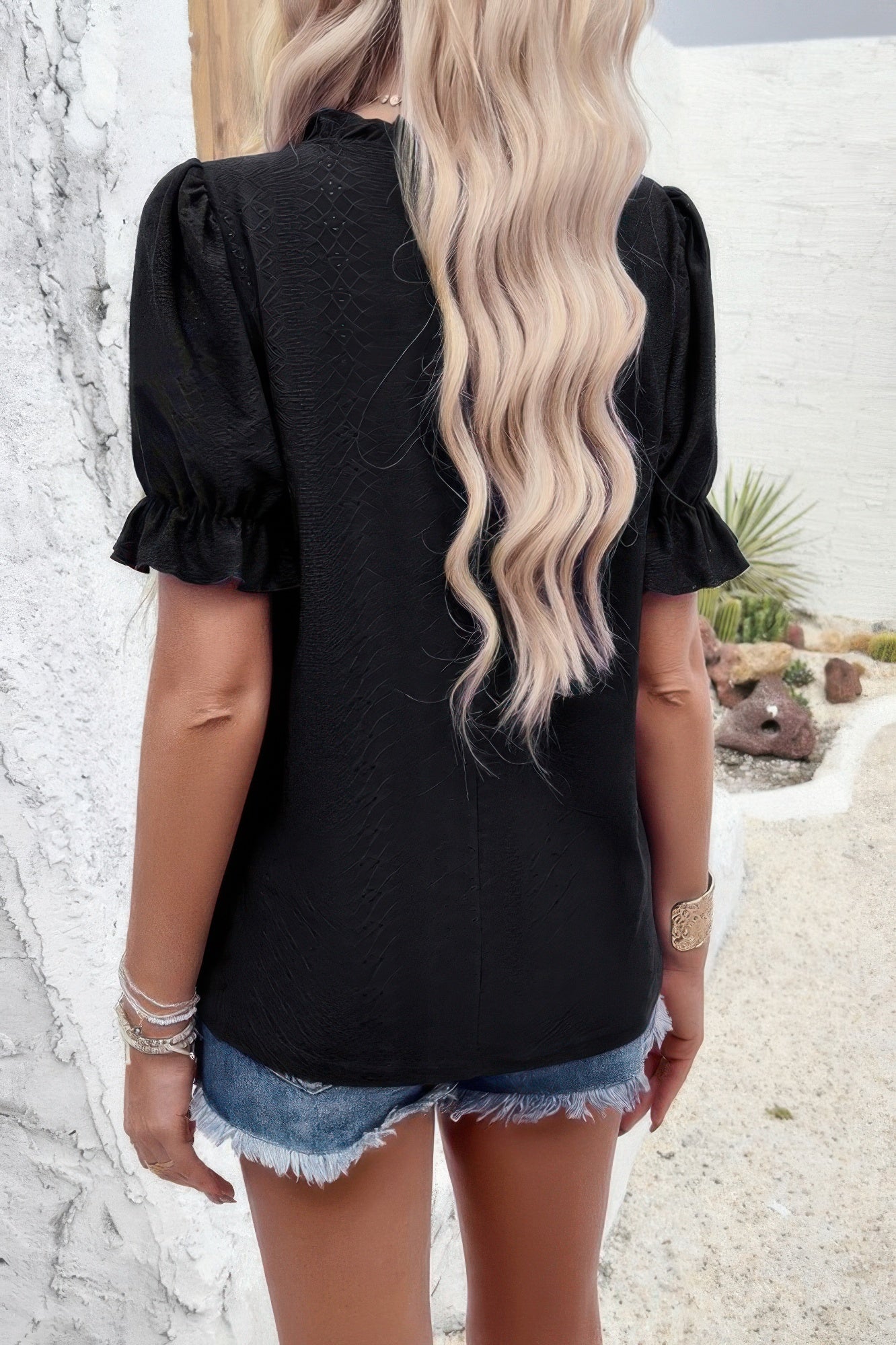 Round Neck Embroidery Ruffle Sleeve Loose Fit Shirt product image