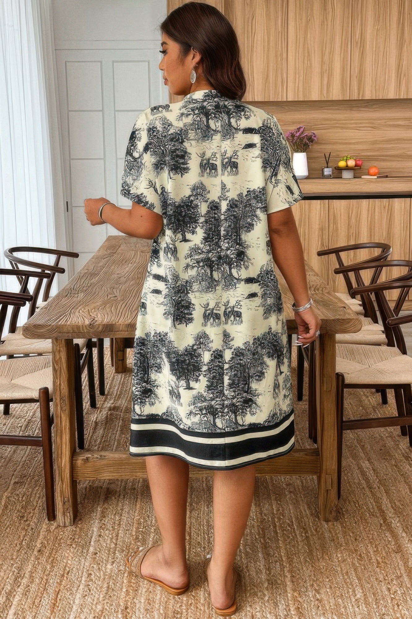 Plus Size Floral Print V Neck Fit Midi Dress product image
