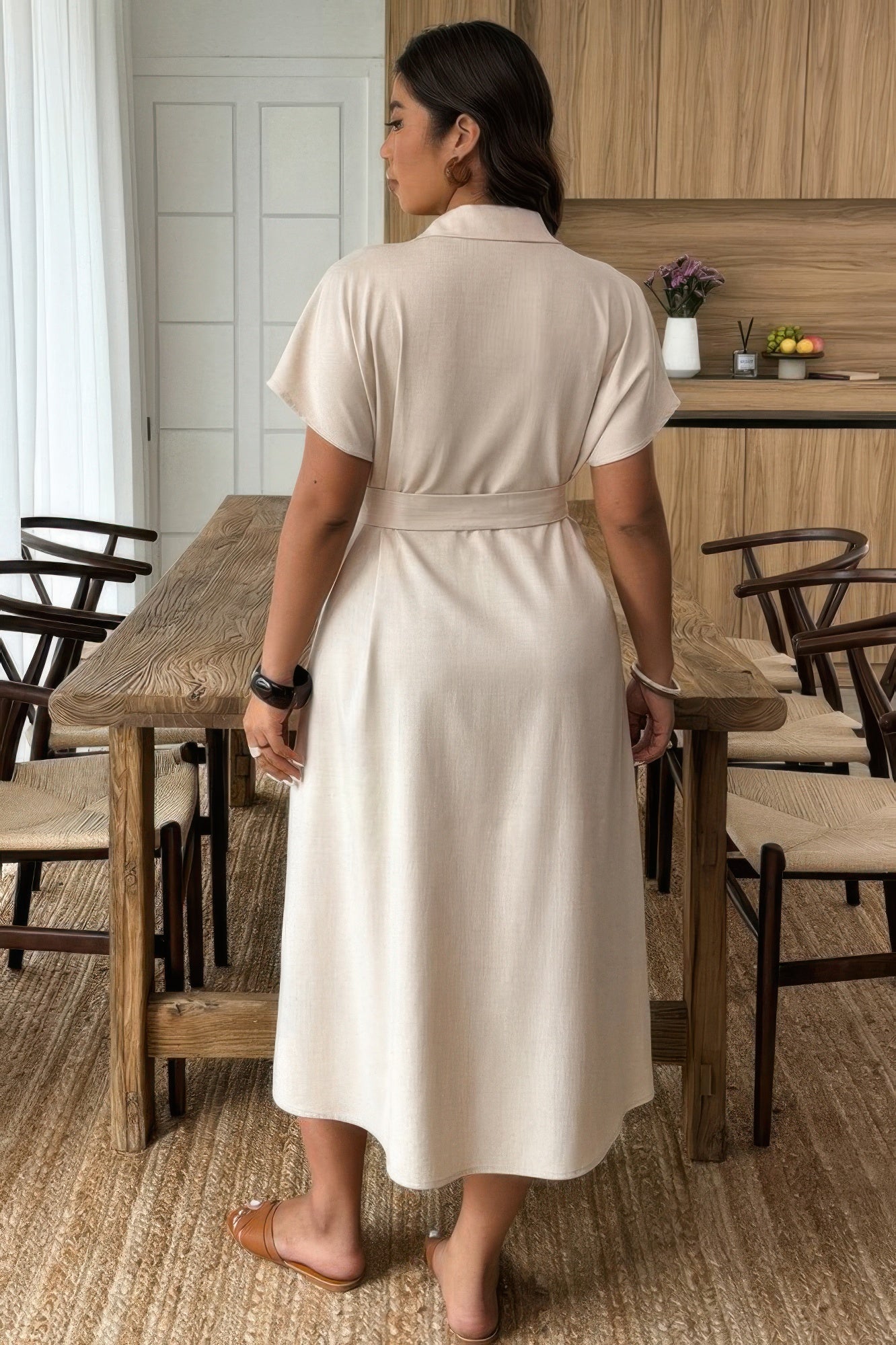 Plus Solid Button Down Straight Belted Shirt Dress product image