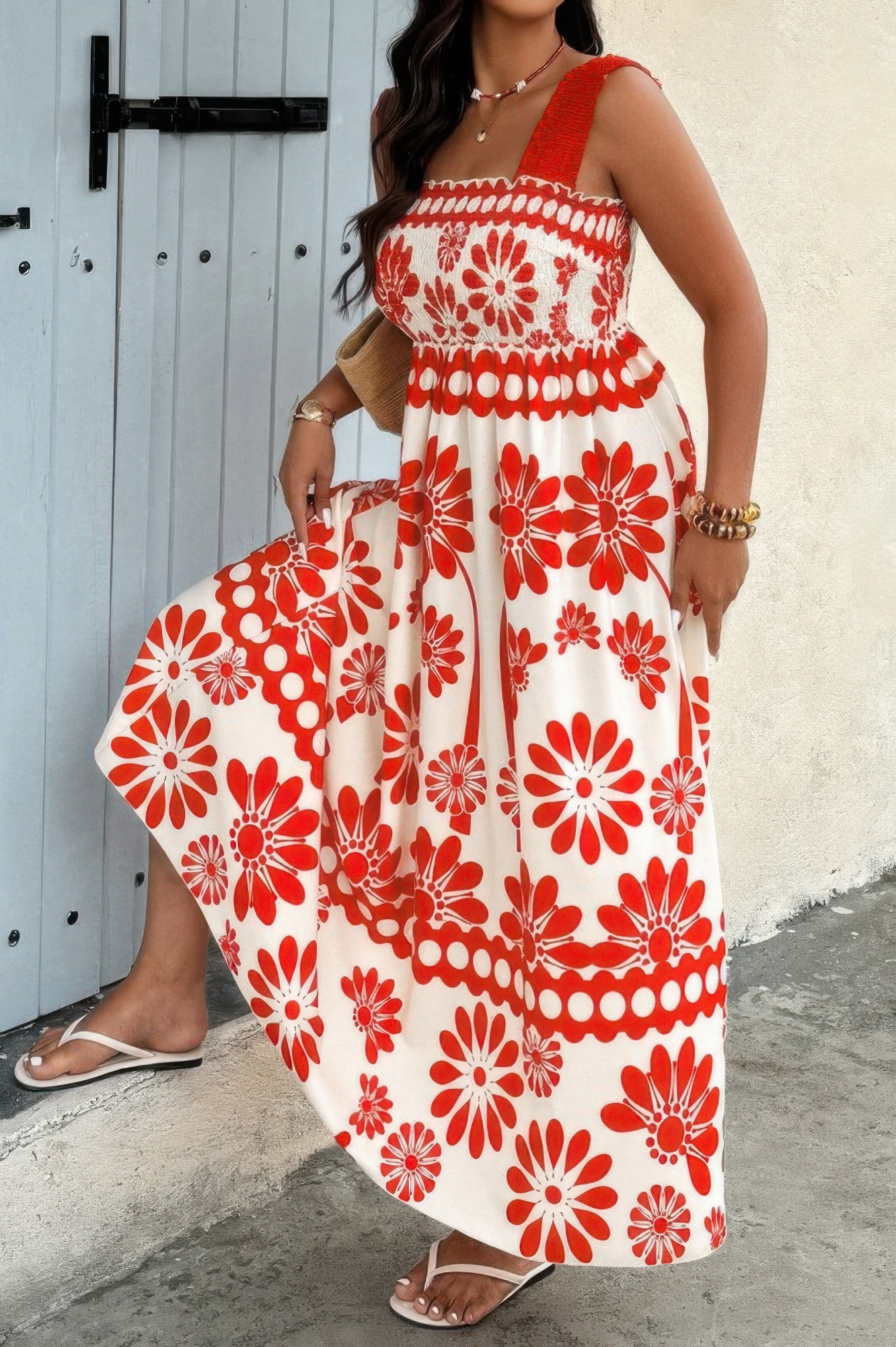 Plus Floral Printed Square Neck Wide Strap Dress product image