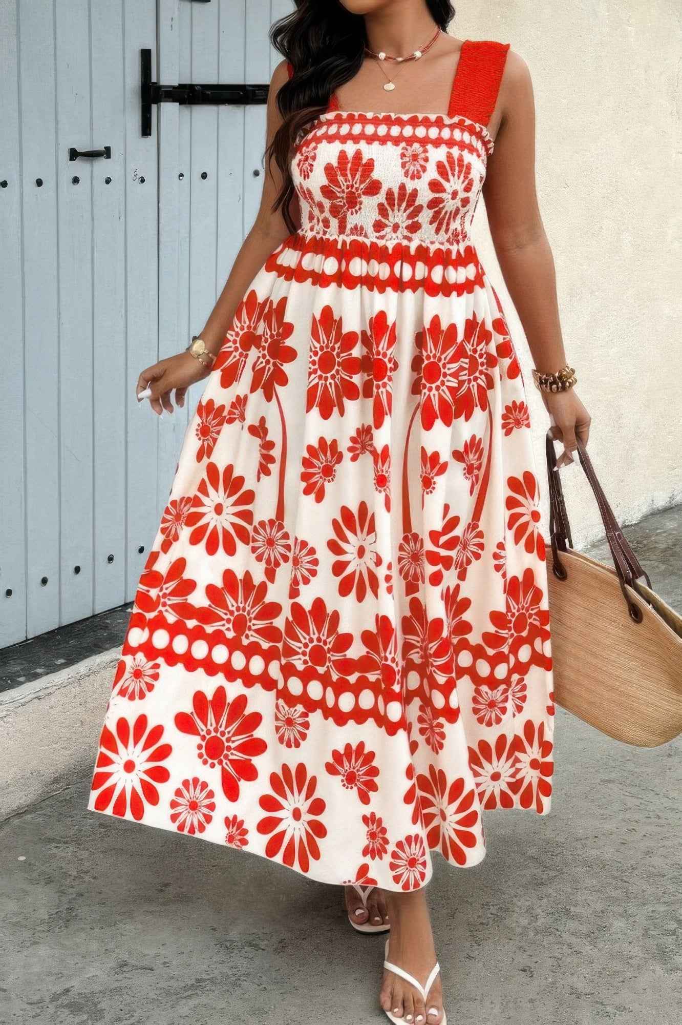 Plus Floral Printed Square Neck Wide Strap Dress Plus Floral Printed Square Neck Wide Strap Dress