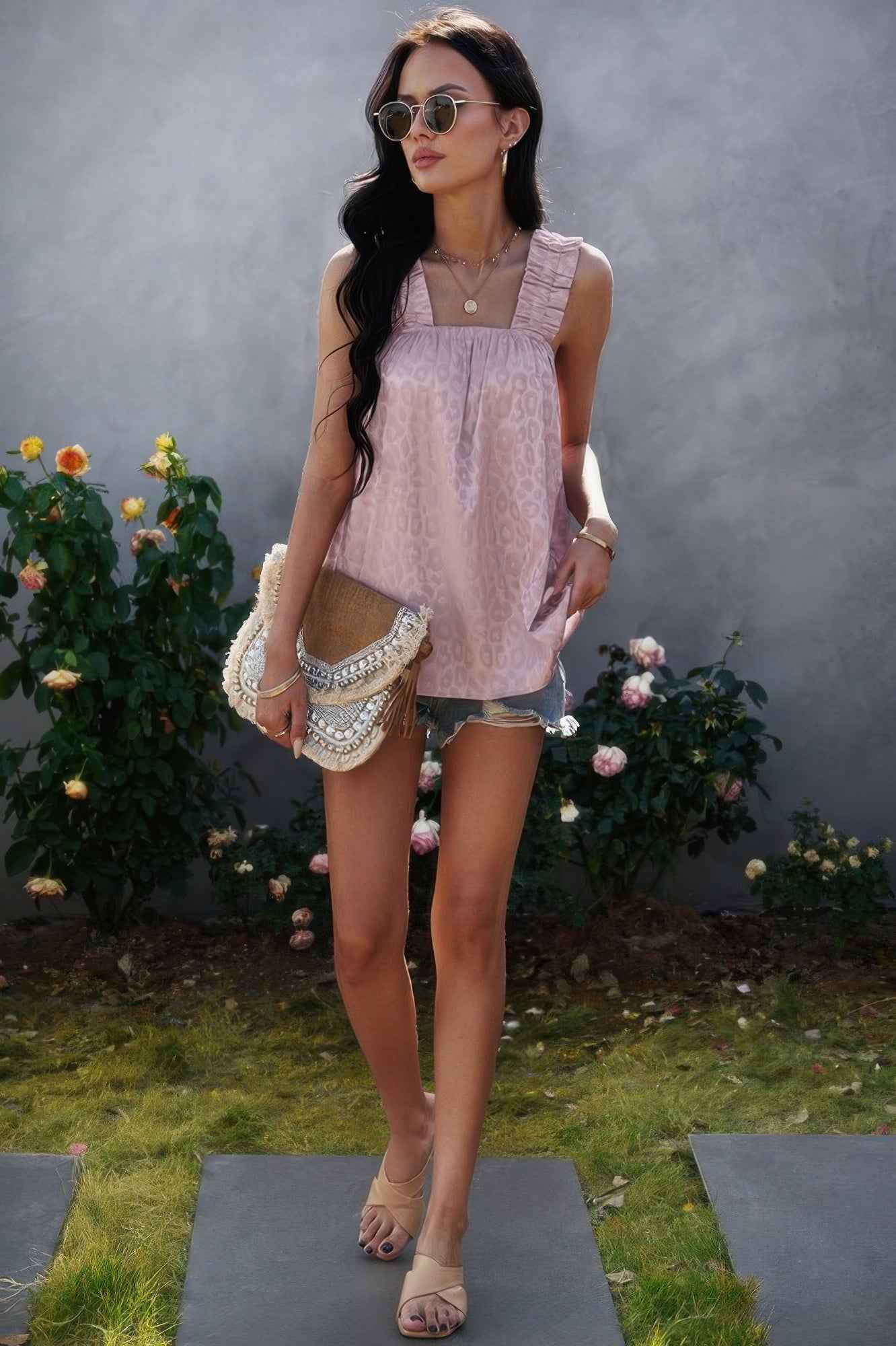 Leopard Stretch Wide Sling Tank Top Leopard Stretch Wide Sling Tank Top