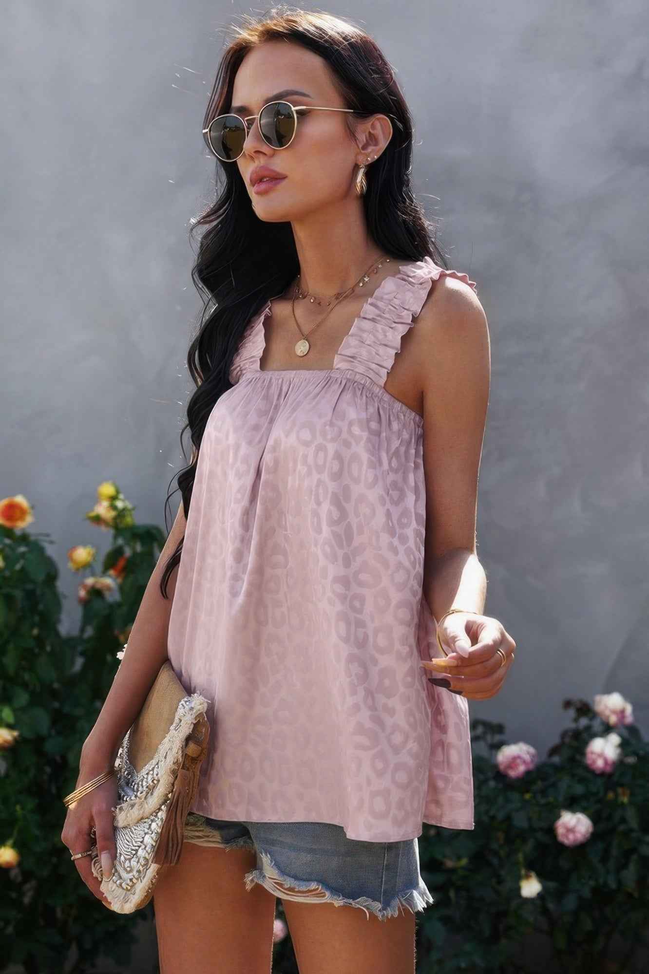 Leopard Stretch Wide Sling Tank Top Leopard Stretch Wide Sling Tank Top