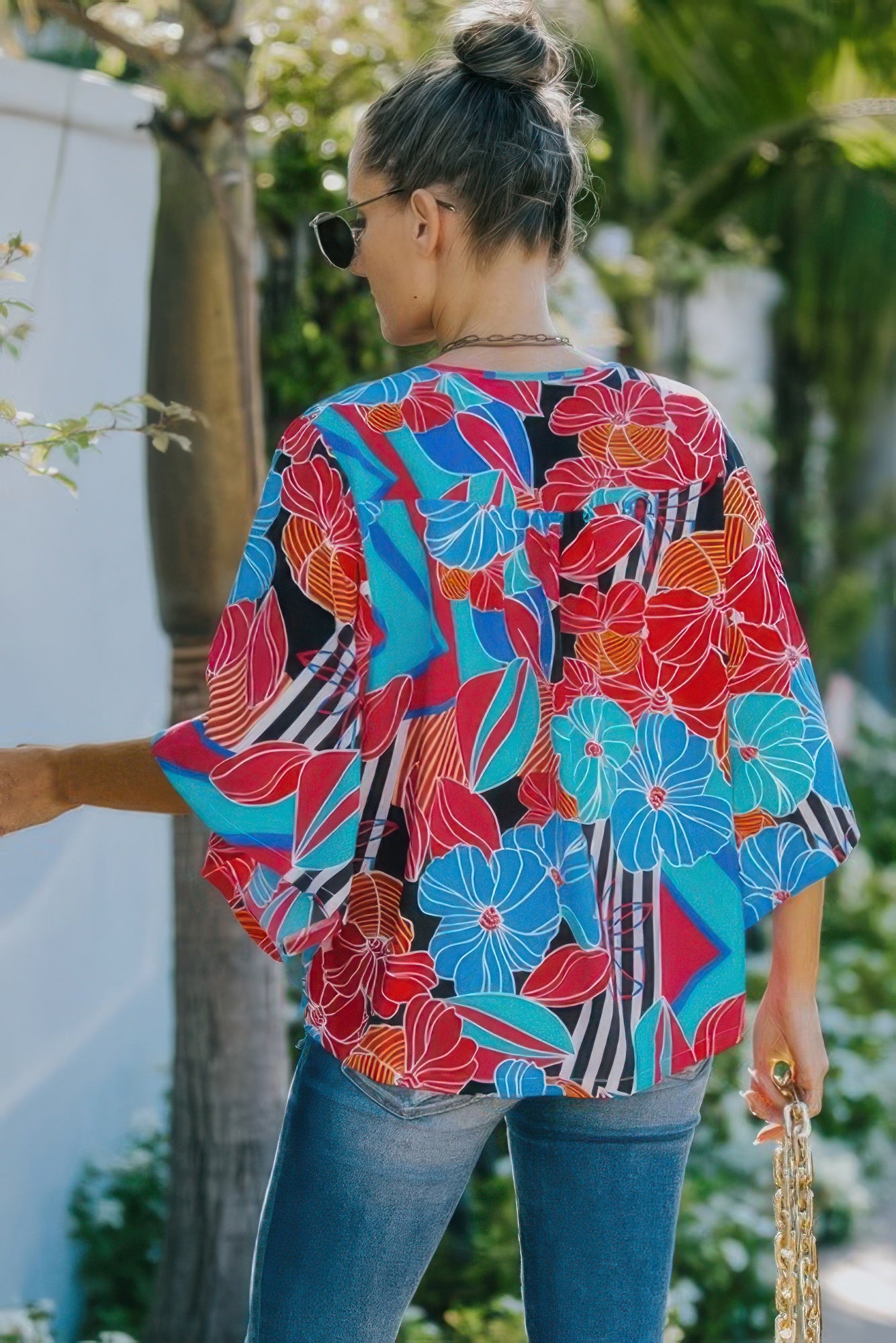 V Neck Button Kimono Sleeve Top product image