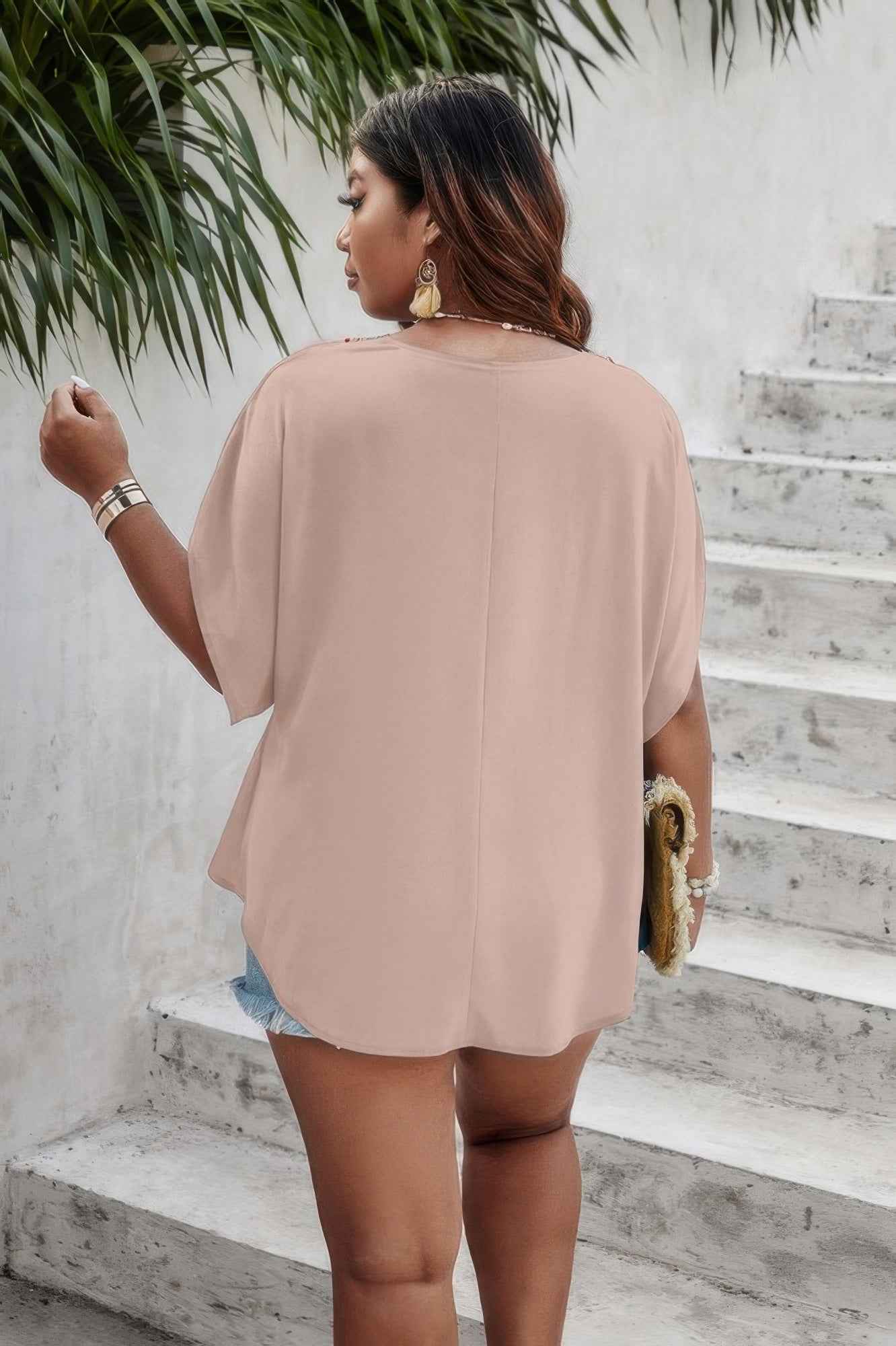 Plus Batwing Short Sleeve Lace V Neck Blouse Plus Batwing Short Sleeve Lace V Neck Blouse