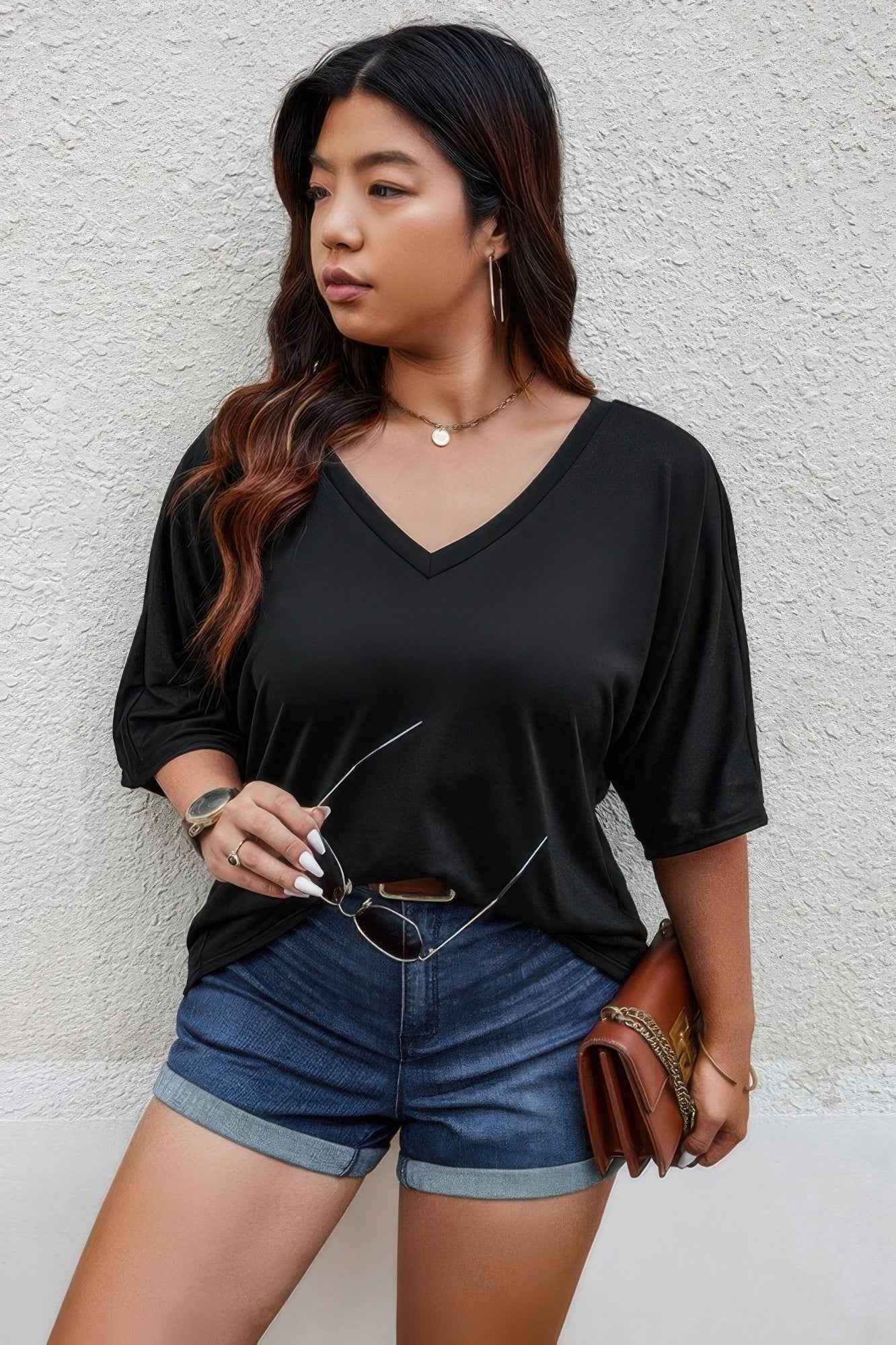 Plus Size Solid Drop Shoulder Short Sleeve Shirt Plus Size Solid Drop Shoulder Short Sleeve Shirt