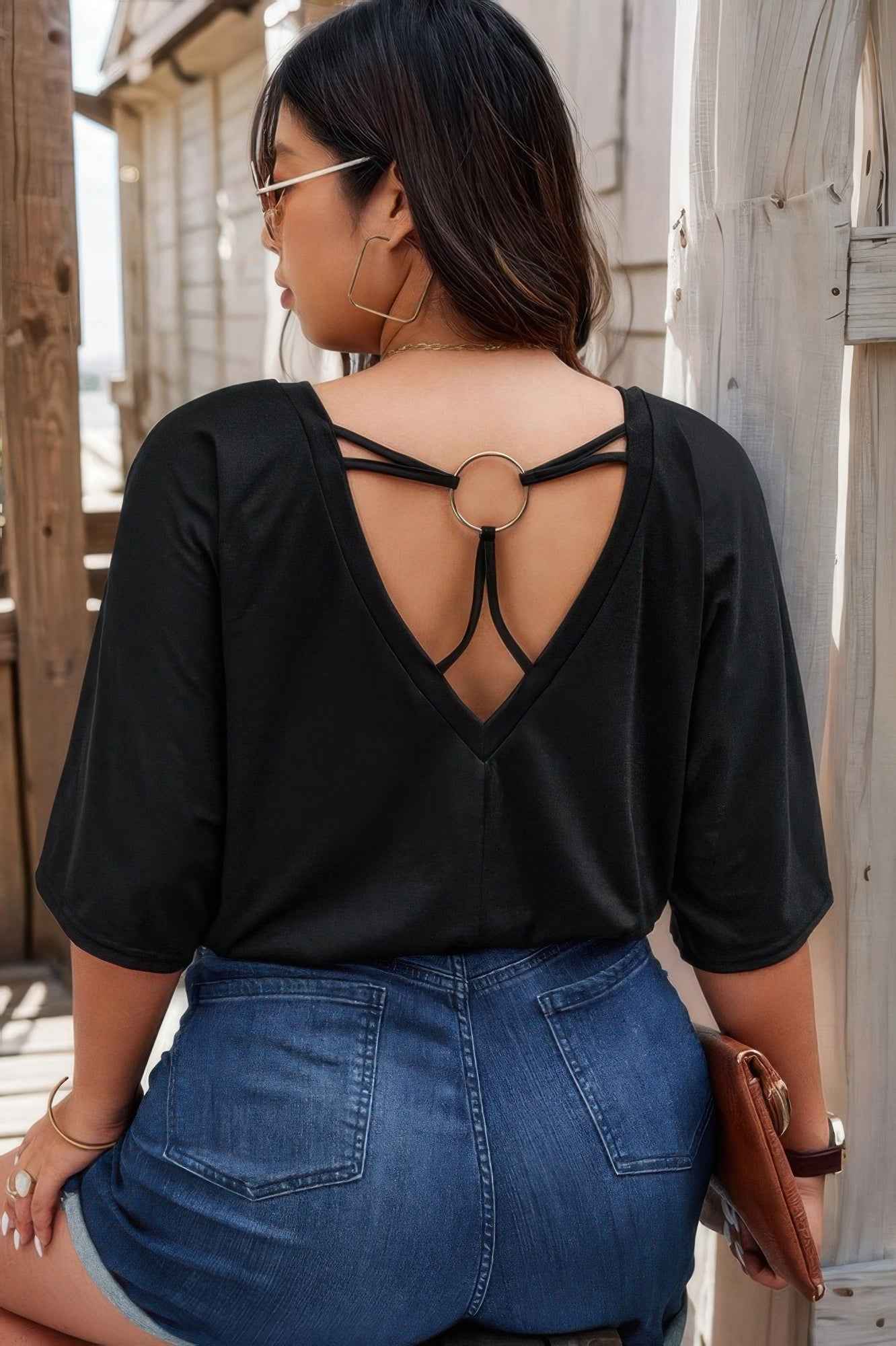 Plus Batwing Short Sleeve Lace V Neck Blouse Plus Batwing Short Sleeve Lace V Neck Blouse