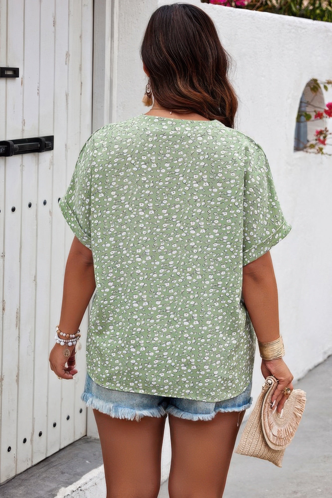 Plus Floral Print V Neck Short Sleeve Loose Blouse product image