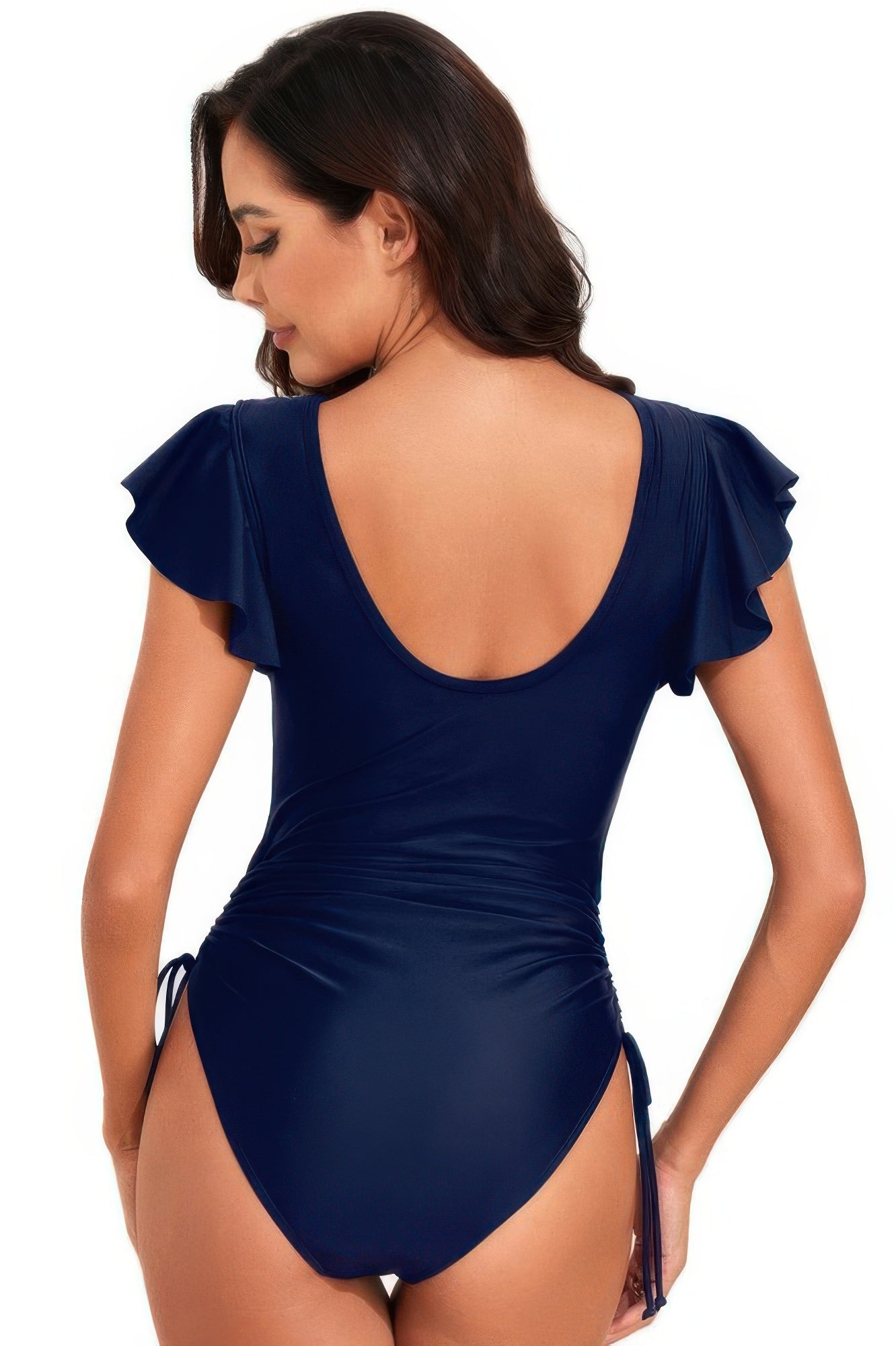 Ruffle Sleeves Lace Color Block Ruched Swimsuit product image