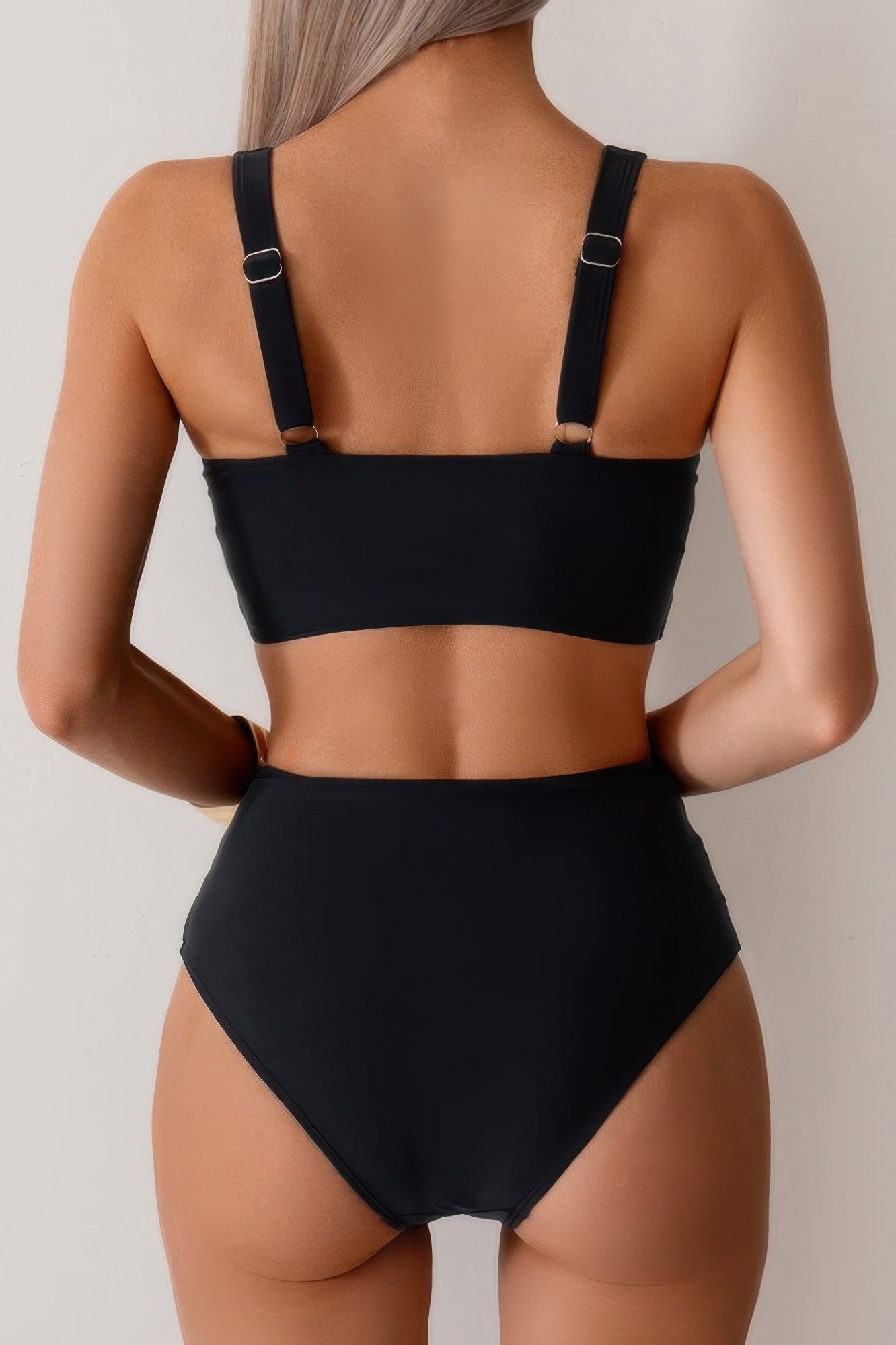 Solid Ruched High Waist Cross Push Up Swimsuit product image