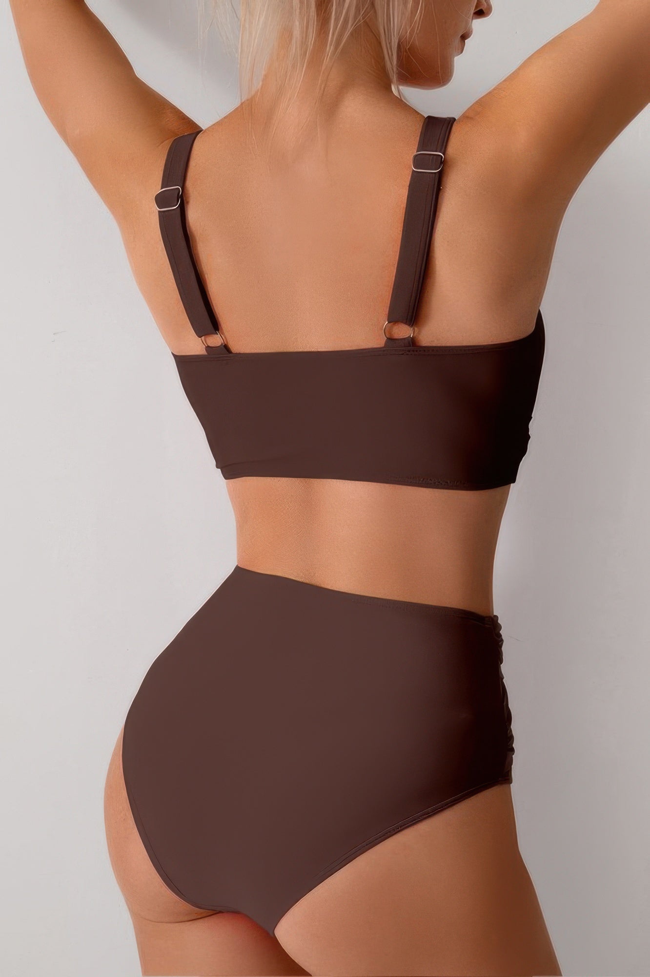 Solid Ruched High Waist Cross Push Up Swimsuit product image