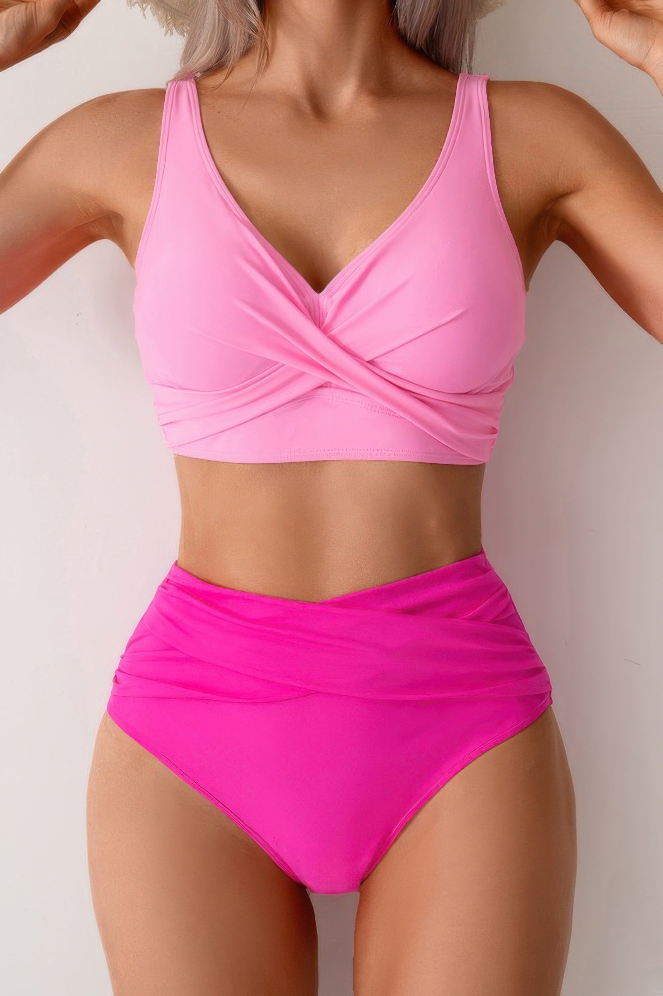 Solid Ruched High Waist Cross Push Up Swimsuit product image