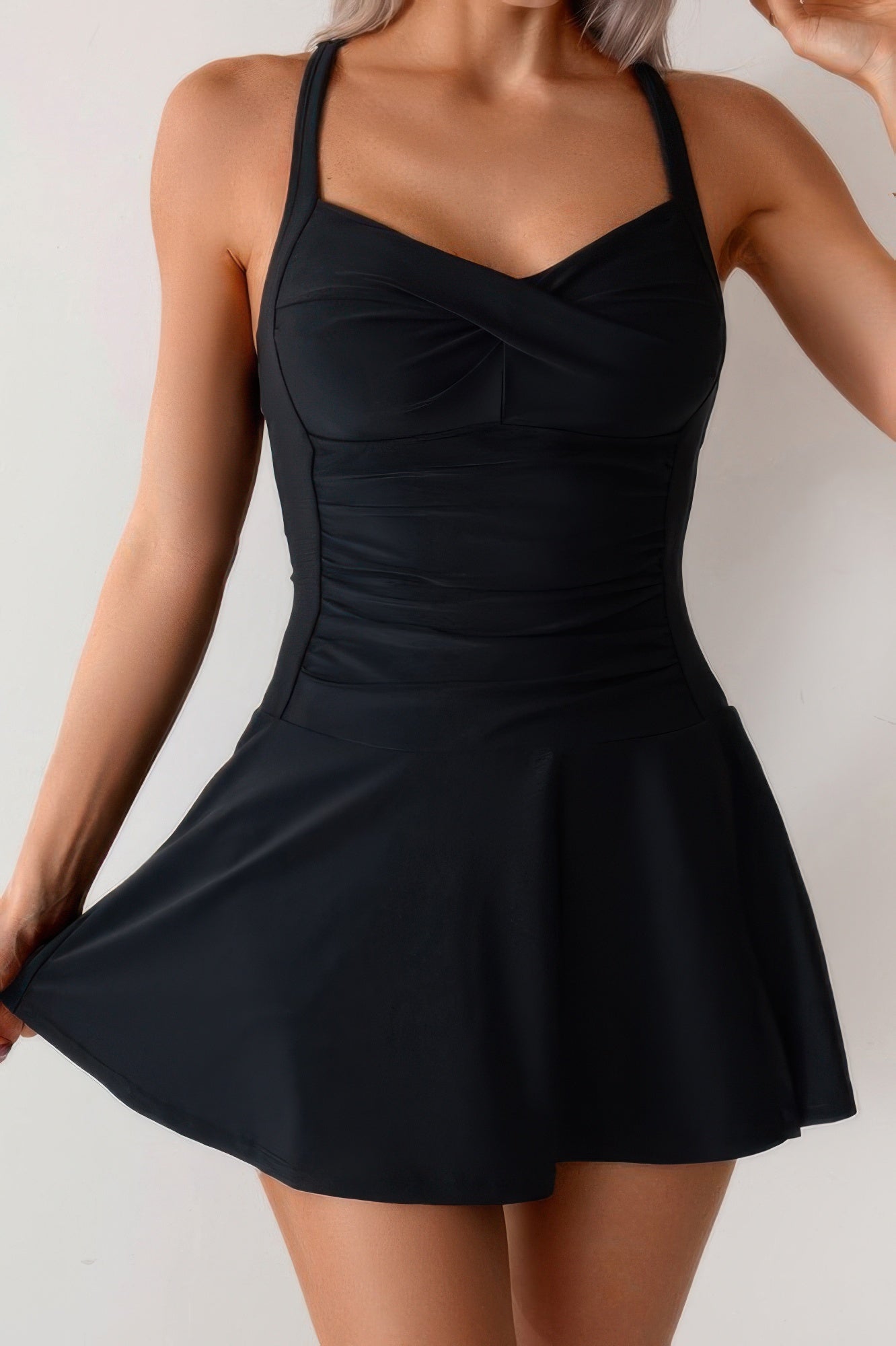 One Piece Ruched Crossover Sleeveless Swimsuit product image