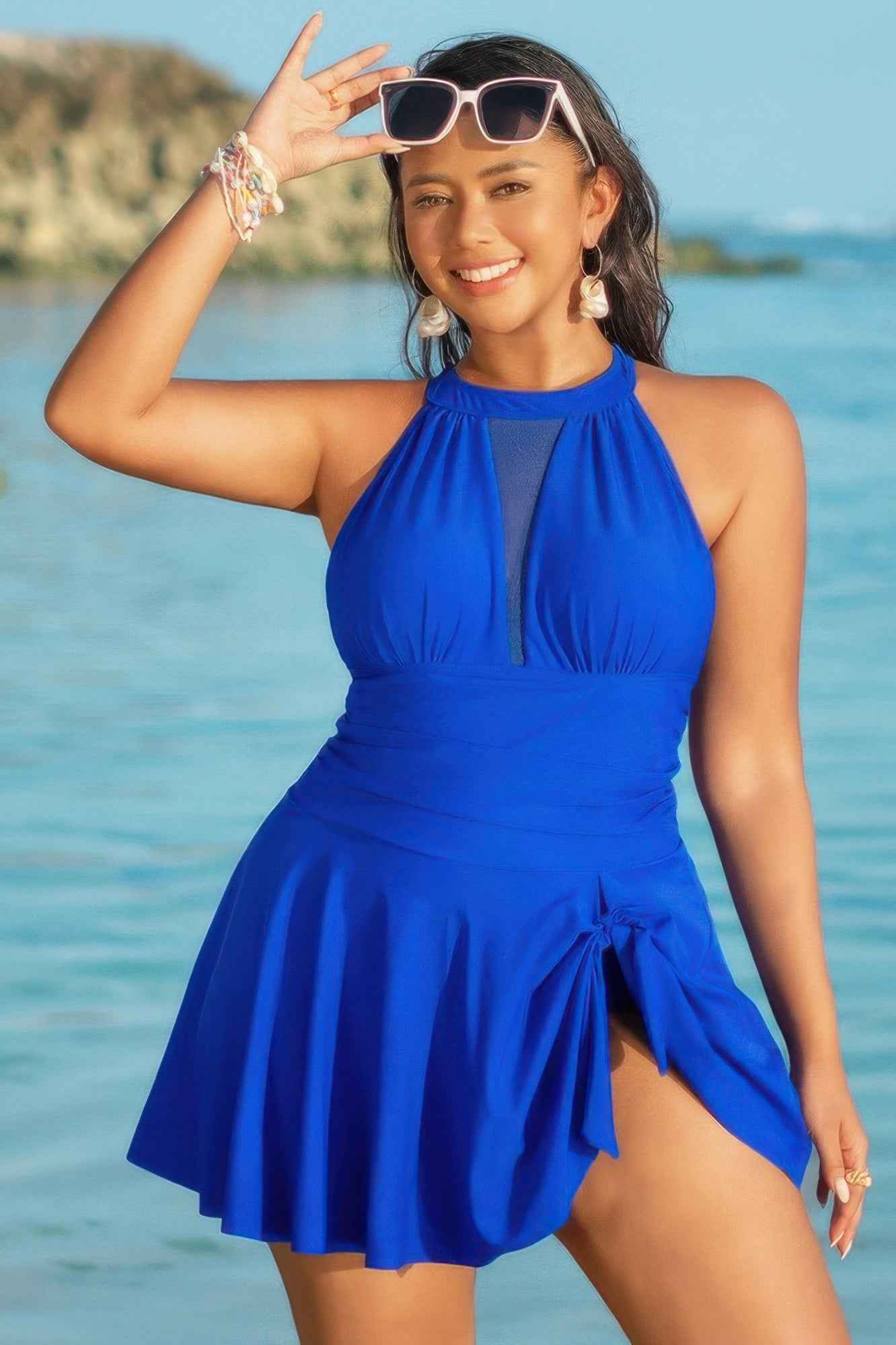 Plus Size Halter Ruched Sleeveless Swim Dress Plus Size Halter Ruched Sleeveless Swim Dress