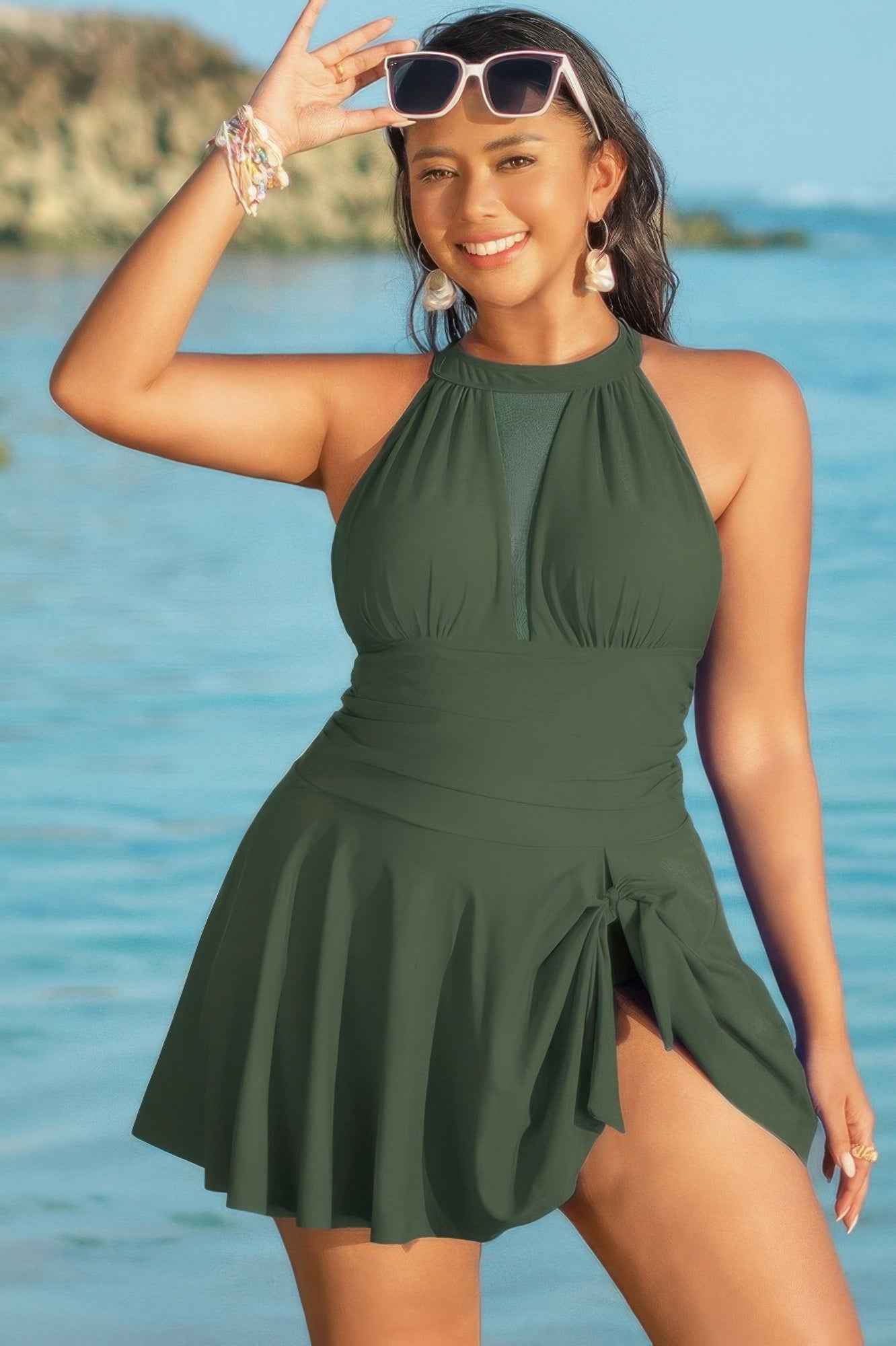 Plus Size Halter Ruched Sleeveless Swim Dress Plus Size Halter Ruched Sleeveless Swim Dress